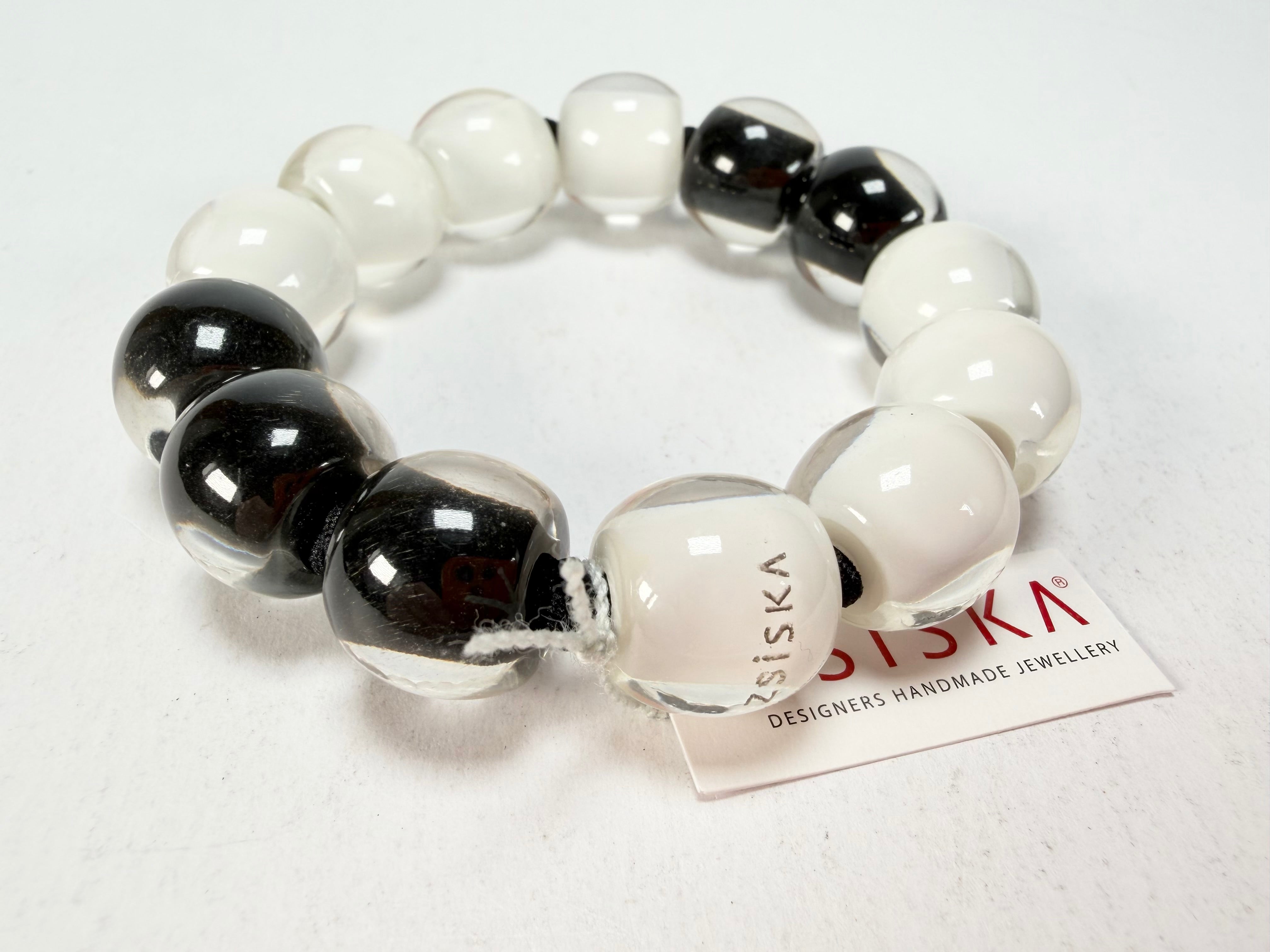 Zsiska - Colourful Beads Black & White 13 Small Bead Resin Bracelet ( 40103100958Q13 )