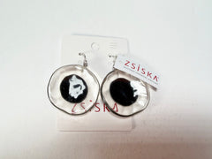Zsiska - Flora "Prue Leith" Short Hook Black & White Resin Earrings ( P070501BLAKQ00 )