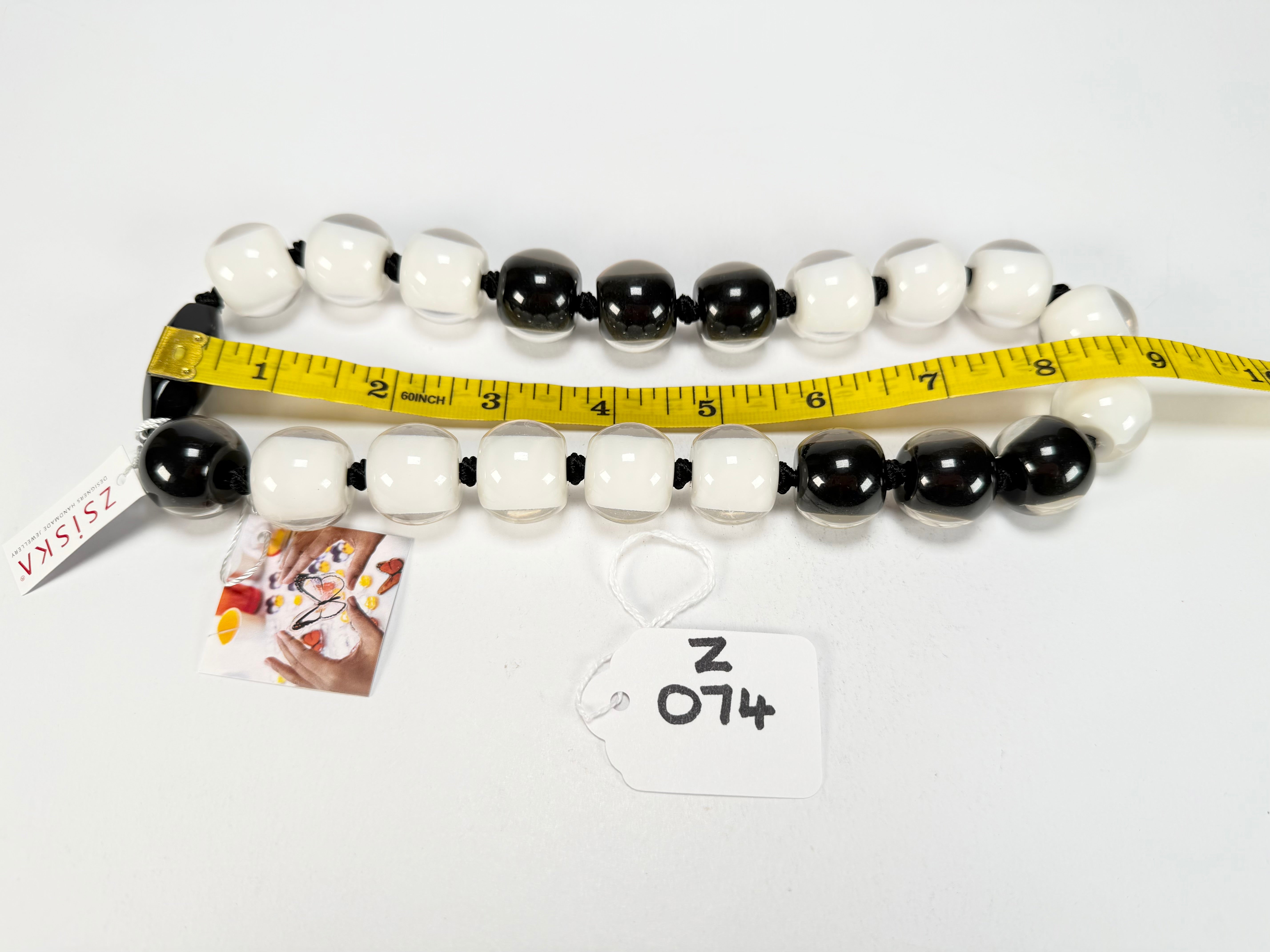 Zsiska - Colourful Beads 20 Bead Black & White Resin Necklace ( 40101170958Q20 )