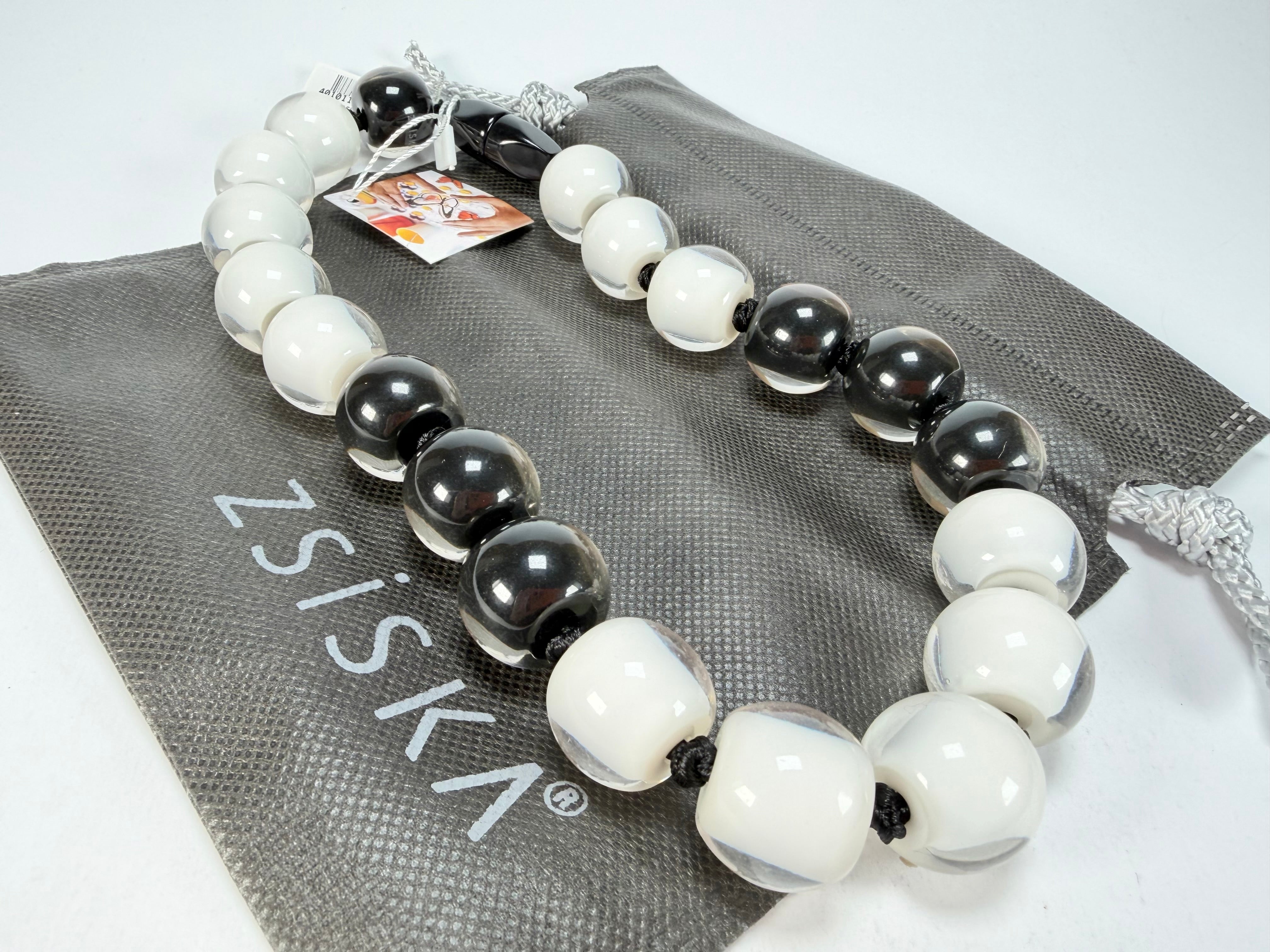 Zsiska - Colourful Beads 20 Bead Black & White Resin Necklace ( 40101170958Q20 )