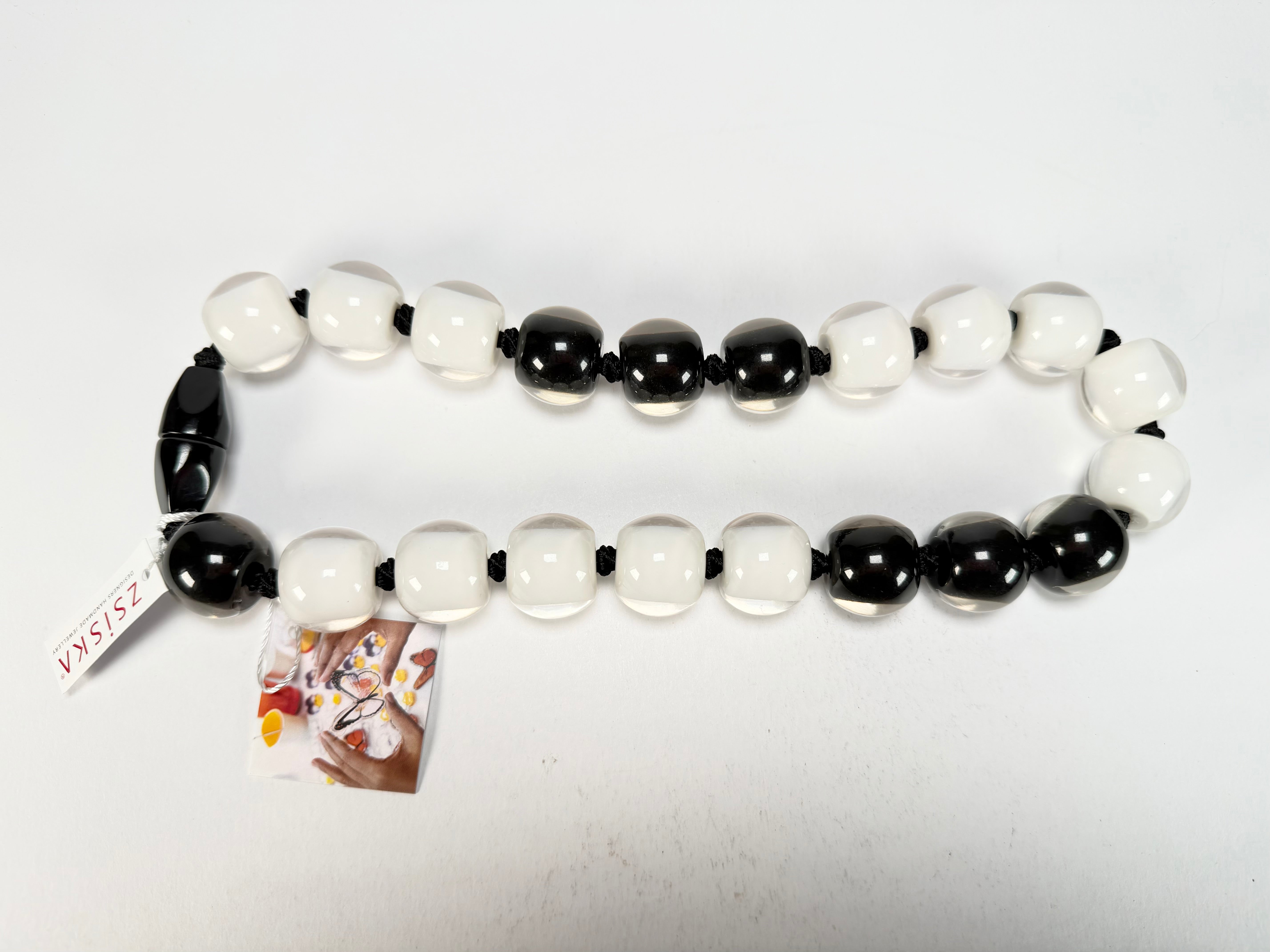 Zsiska - Colourful Beads 20 Bead Black & White Resin Necklace ( 40101170958Q20 )