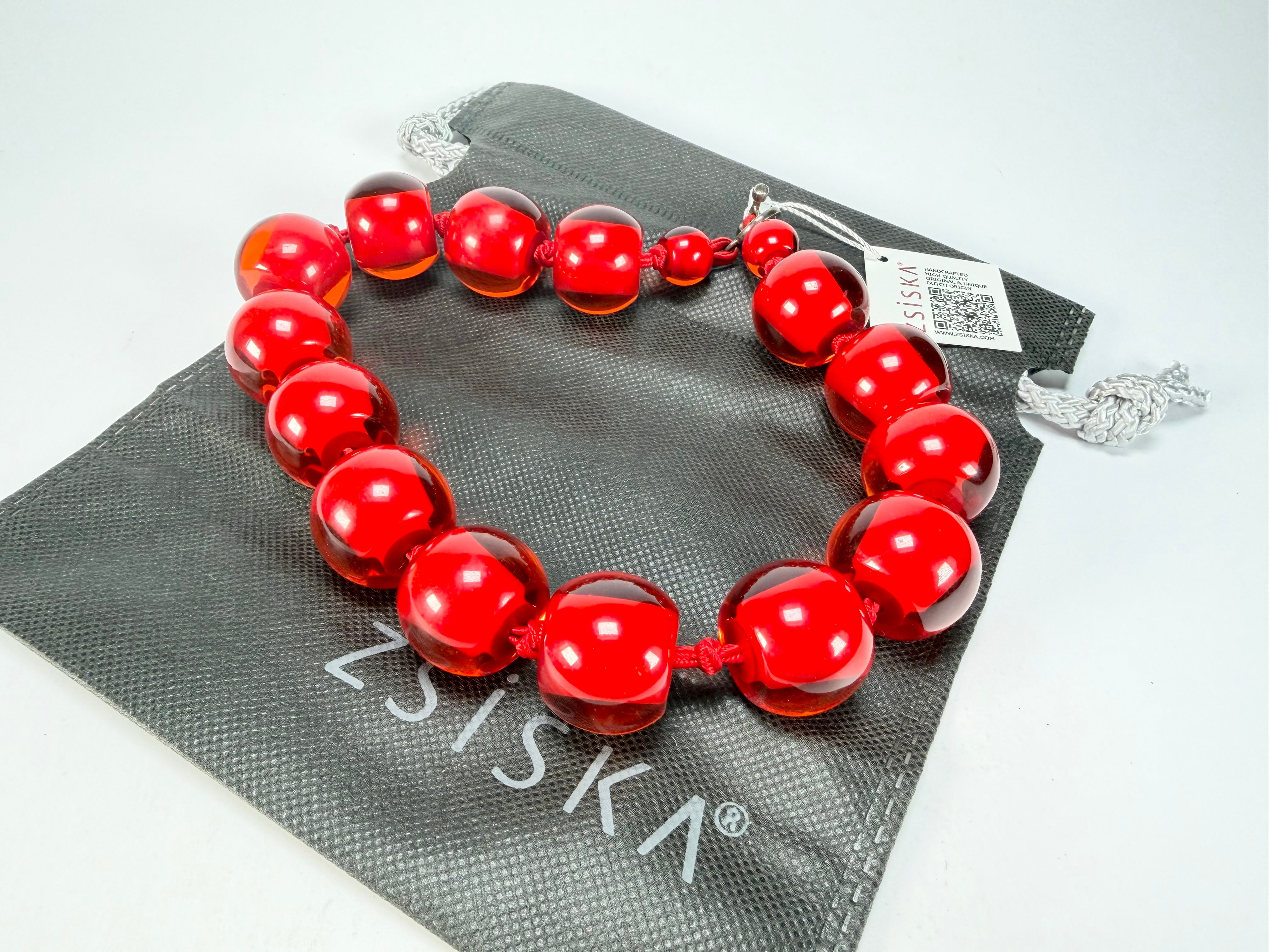 Zsiska - Colourful Beads 16 Large Bead Red Resin Necklace ( 0000000000 )