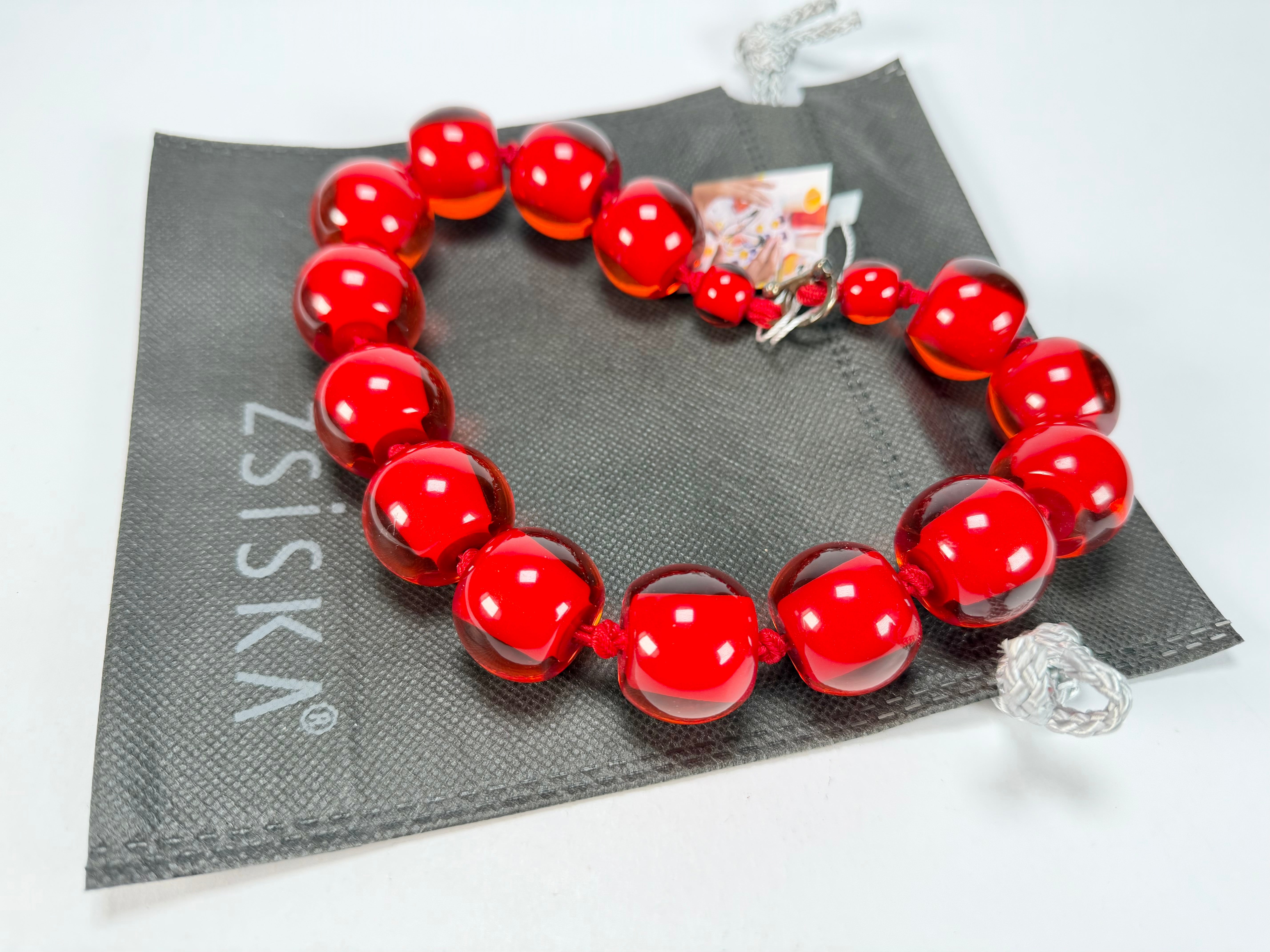 Zsiska - Colourful Beads 16 Large Bead Red Resin Necklace ( 0000000000 )