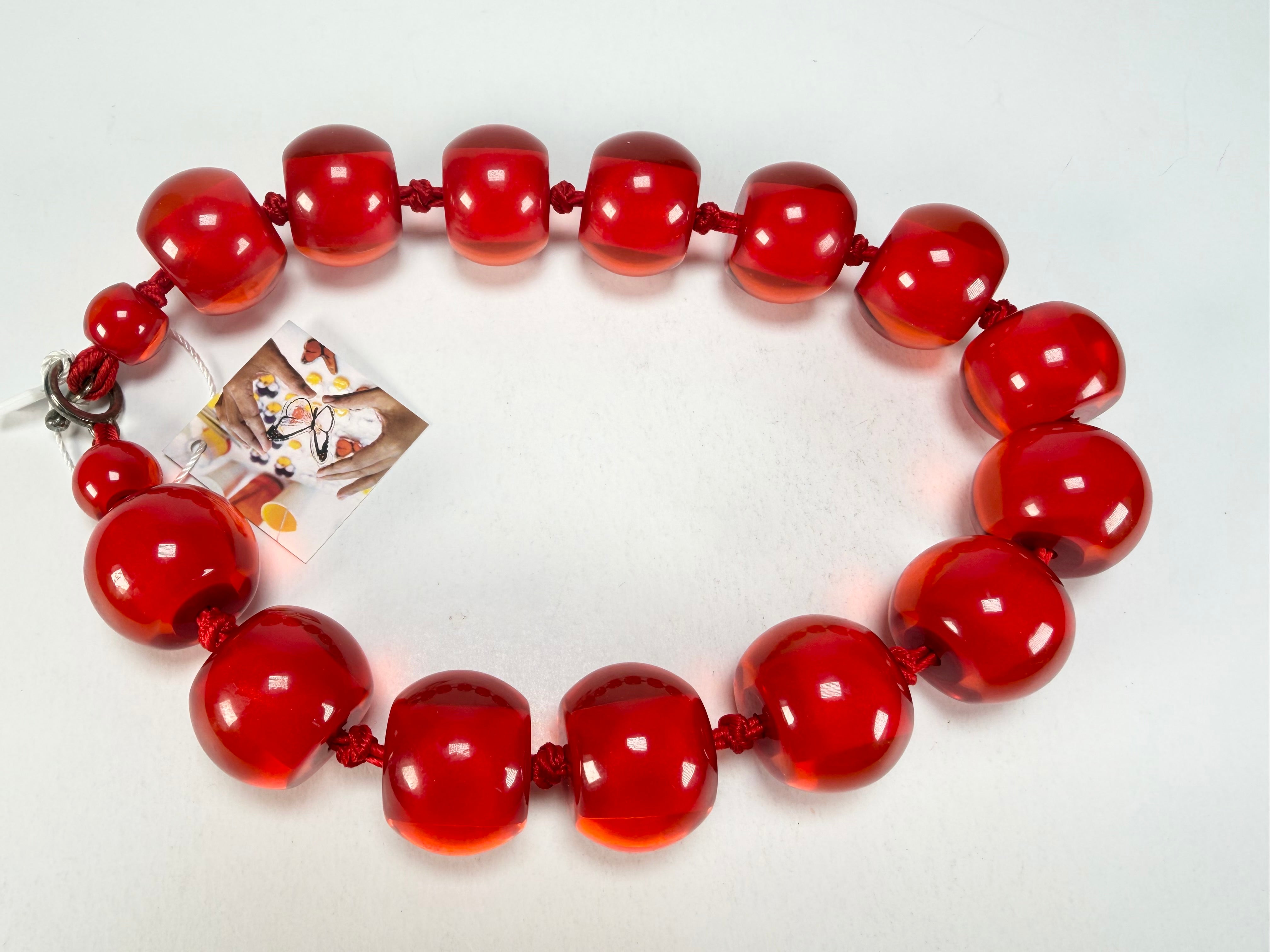 Zsiska - Colourful Beads 16 Large Bead Red Resin Necklace ( 0000000000 )
