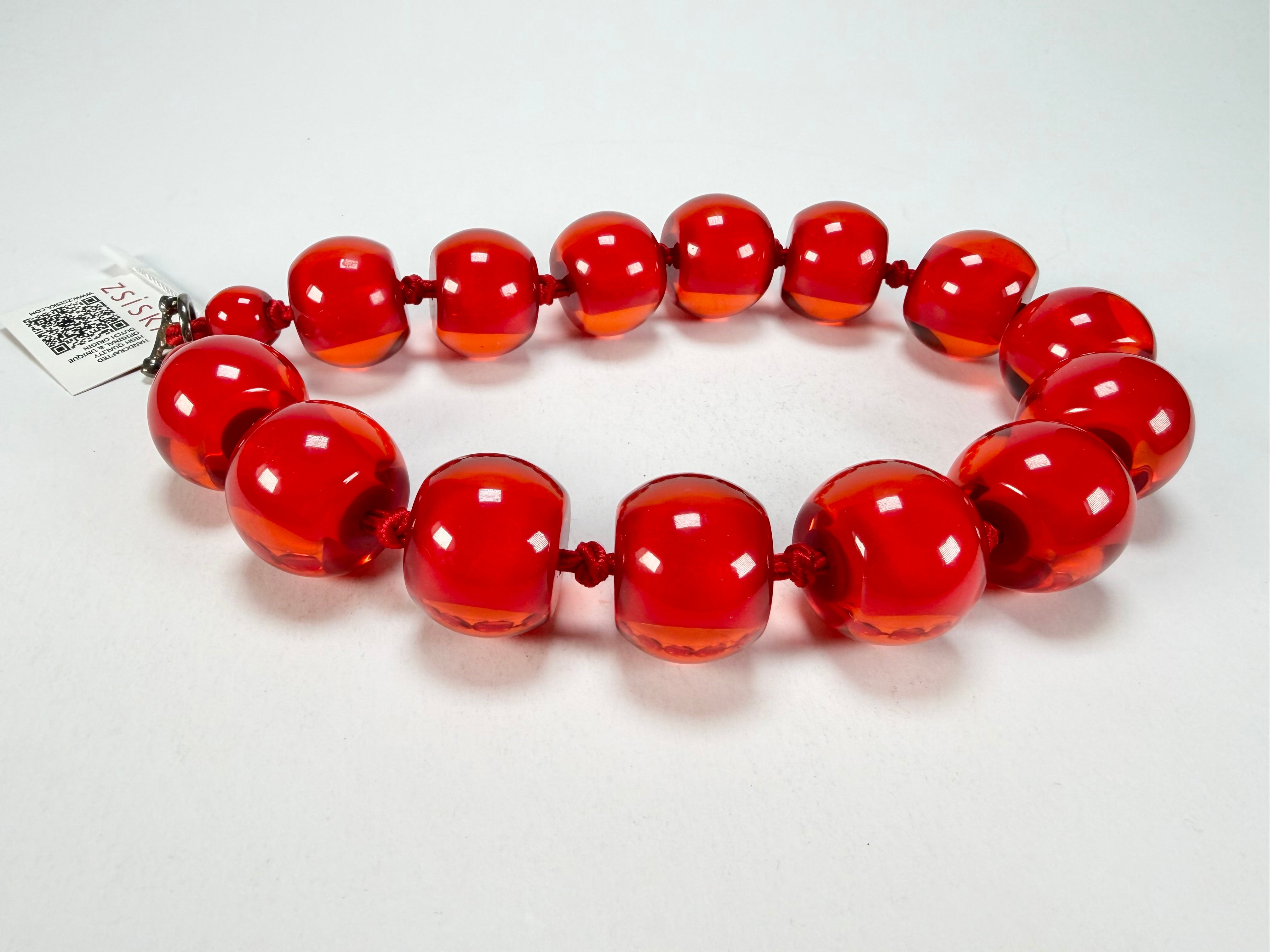 Zsiska - Colourful Beads 16 Large Bead Red Resin Necklace ( 0000000000 )