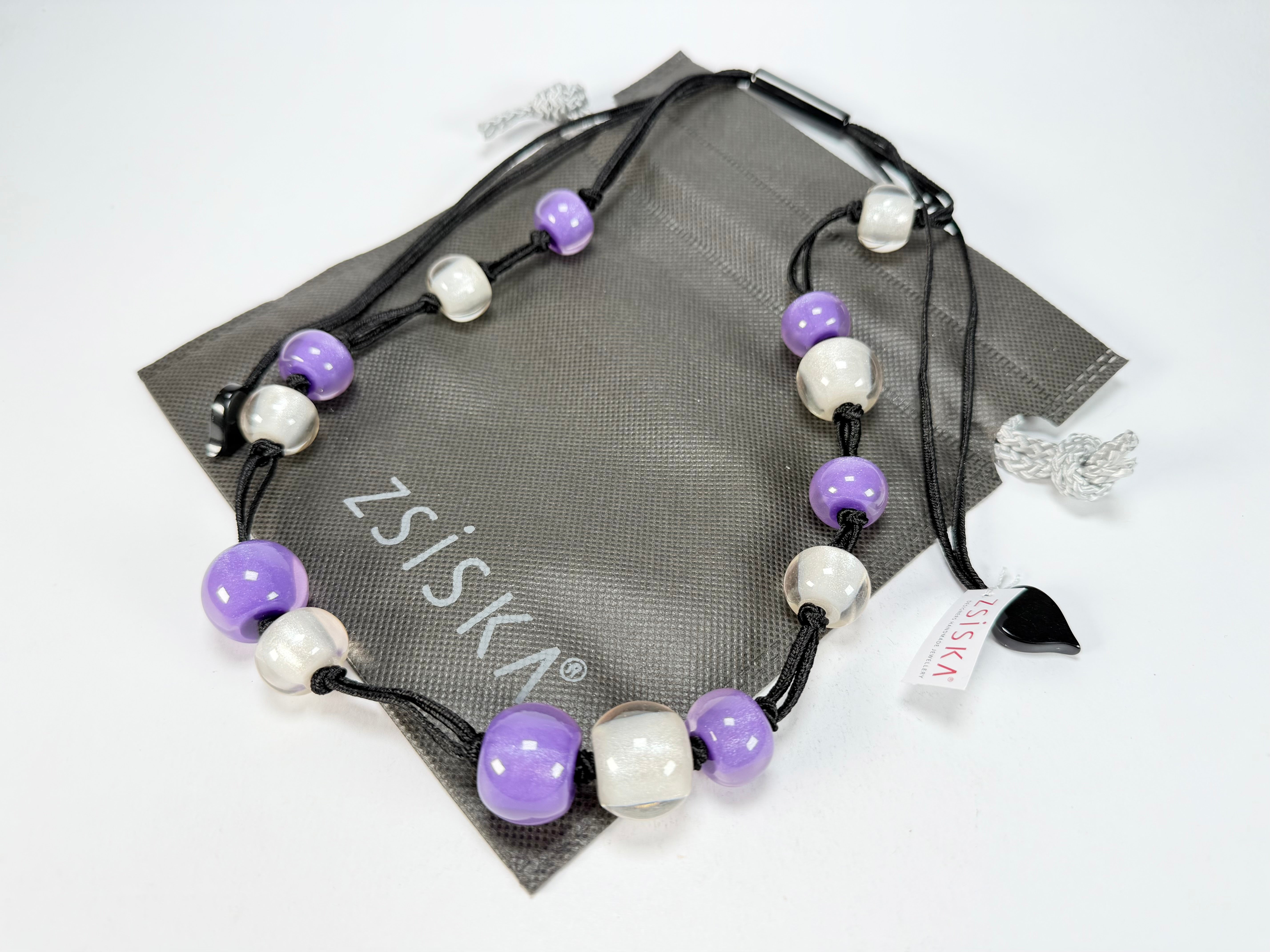 Zsiska - Colourful Beads 14 Medium Bead Purple & Silver Resin Necklace ( 40101440955Q14 )