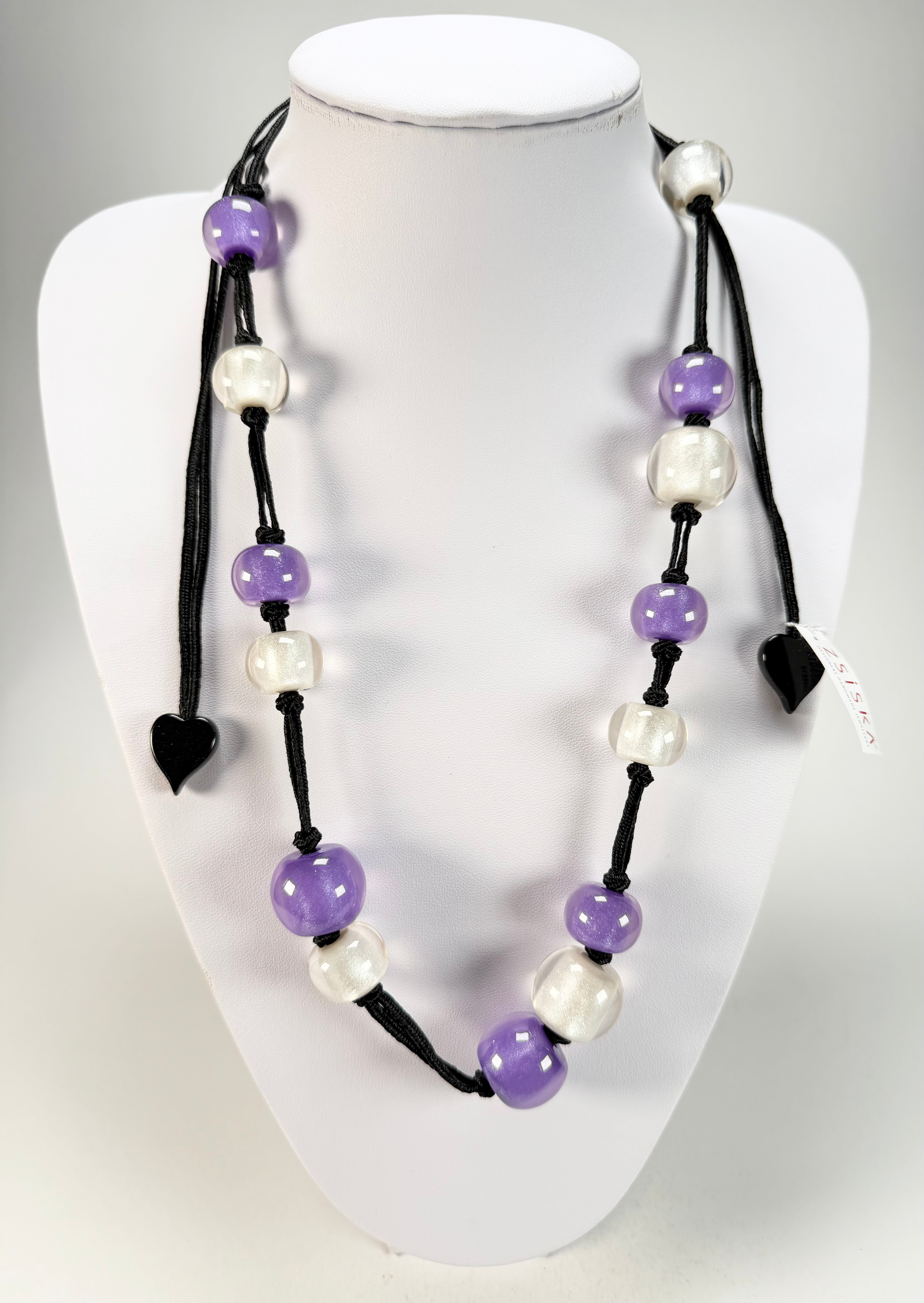 Zsiska - Colourful Beads 14 Medium Bead Purple & Silver Resin Necklace ( 40101440955Q14 )