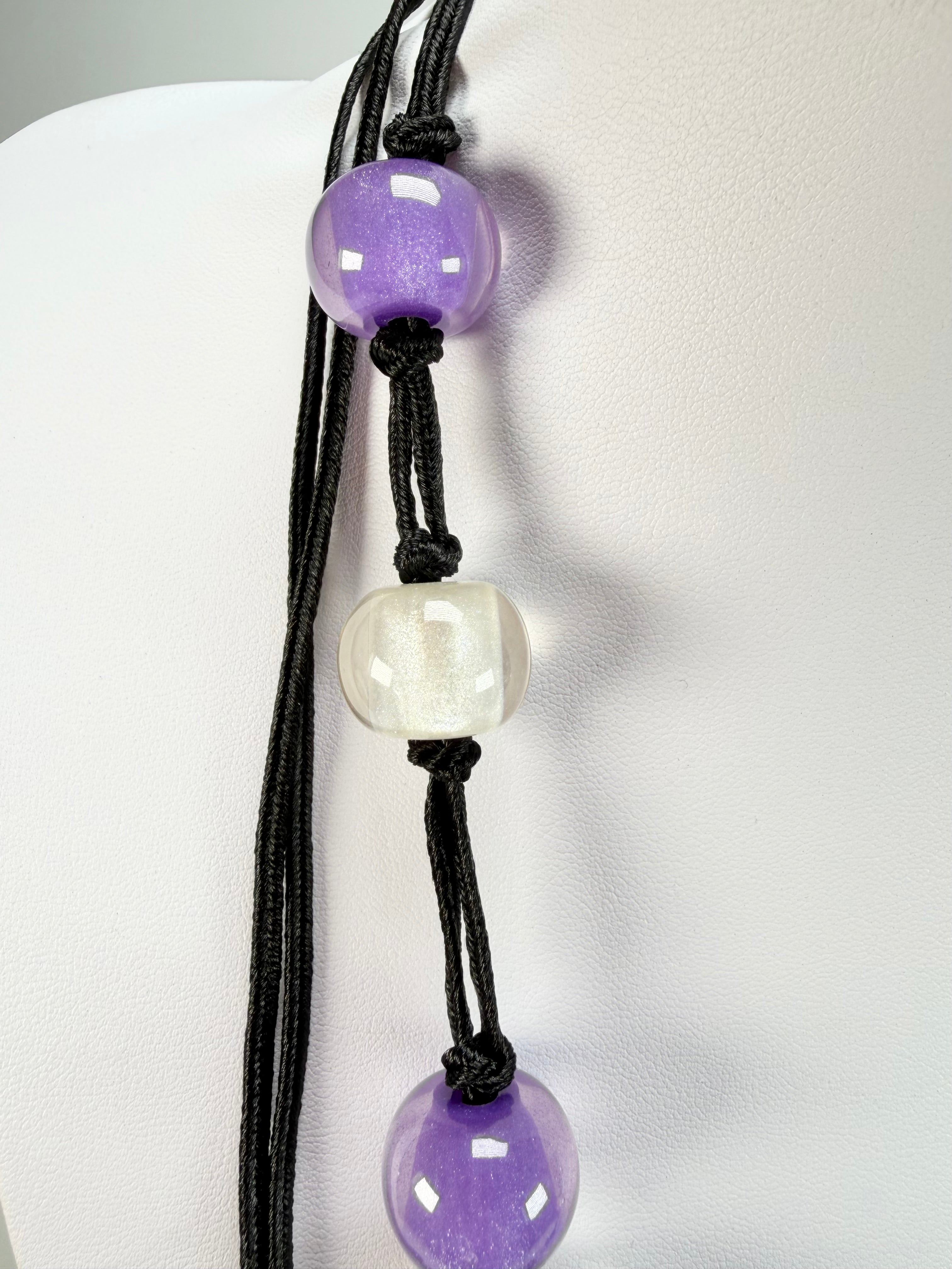 Zsiska - Colourful Beads 14 Medium Bead Purple & Silver Resin Necklace ( 40101440955Q14 )