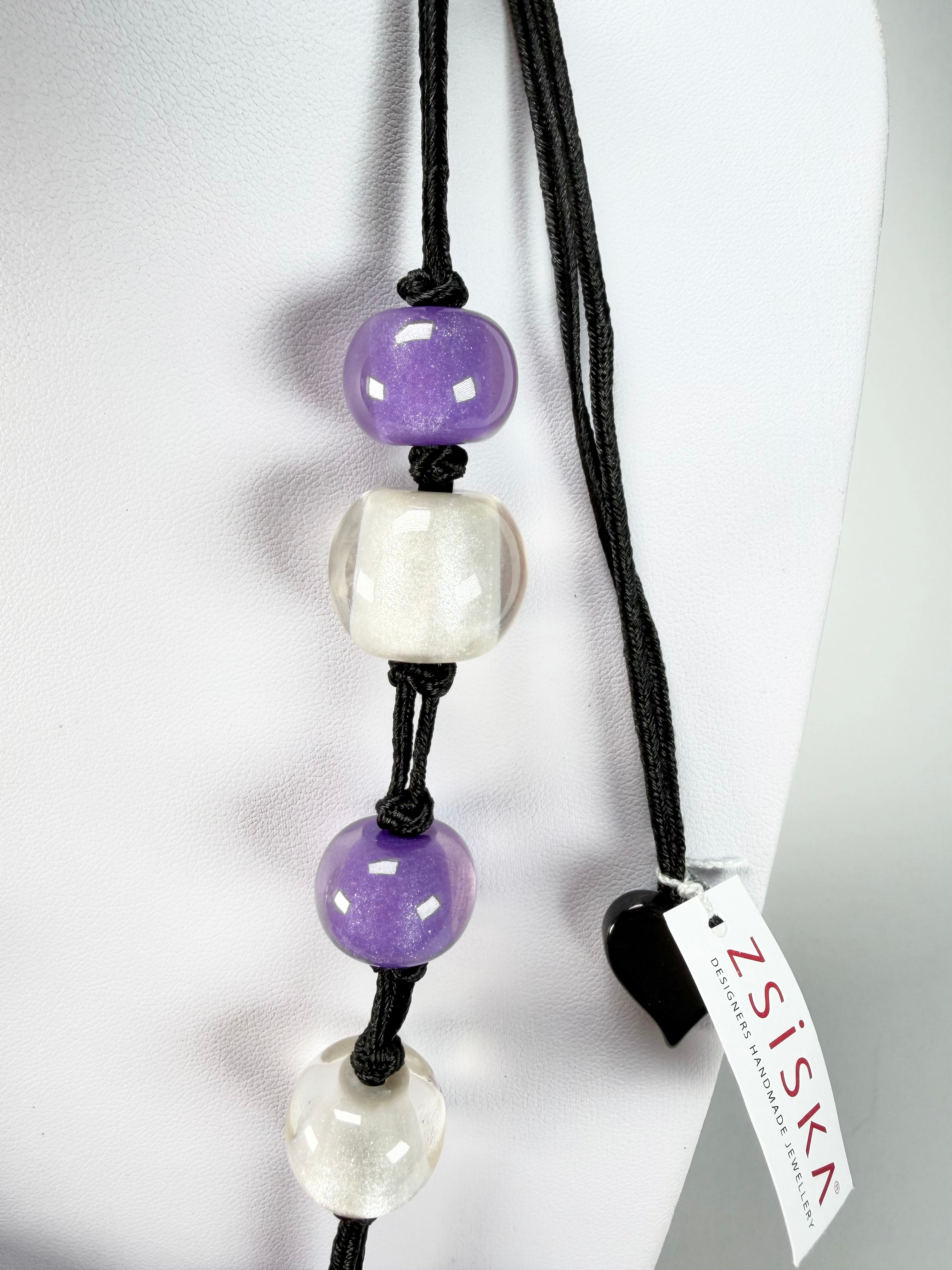 Zsiska - Colourful Beads 14 Medium Bead Purple & Silver Resin Necklace ( 40101440955Q14 )