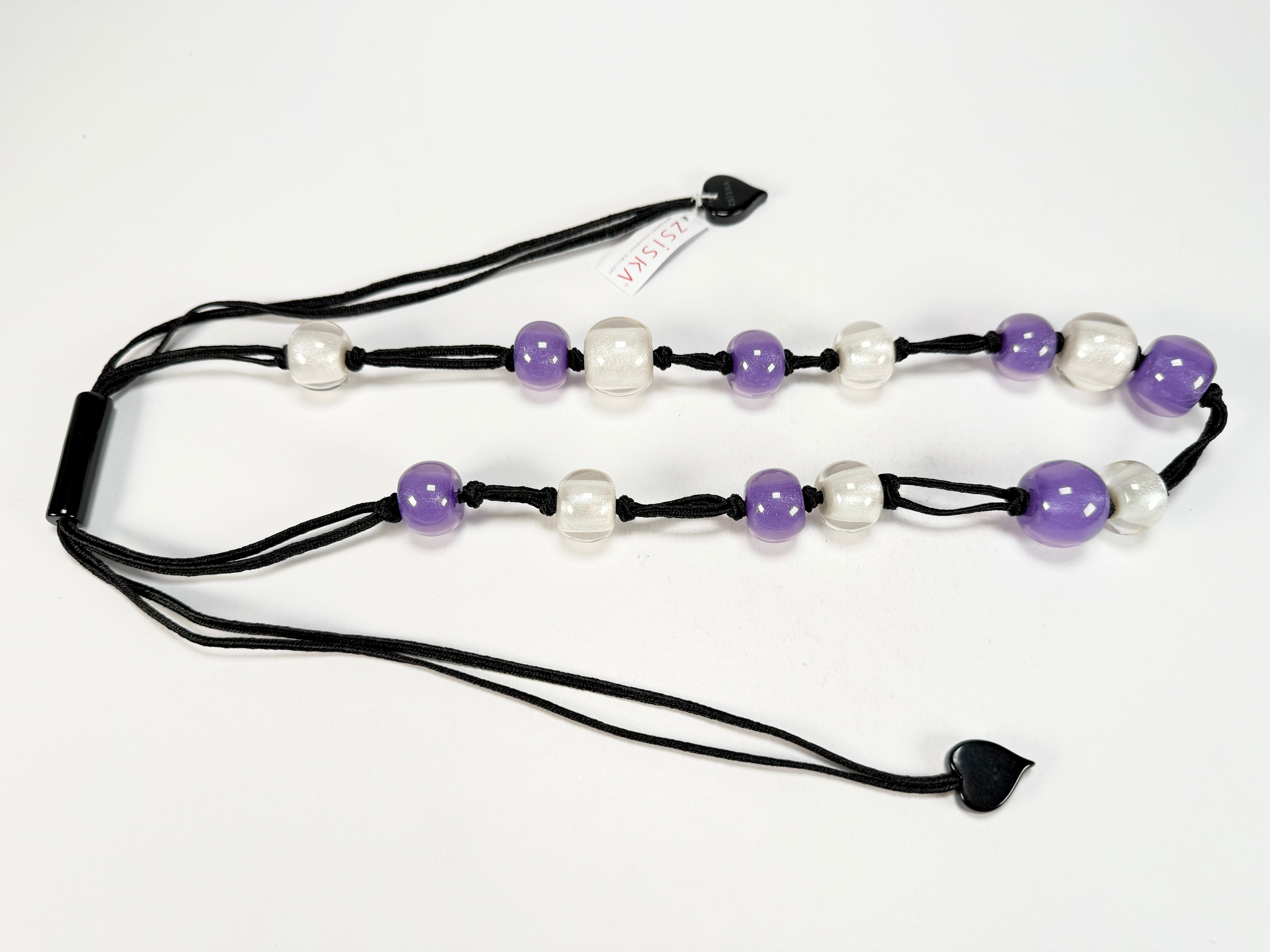 Zsiska - Colourful Beads 14 Medium Bead Purple & Silver Resin Necklace ( 40101440955Q14 )