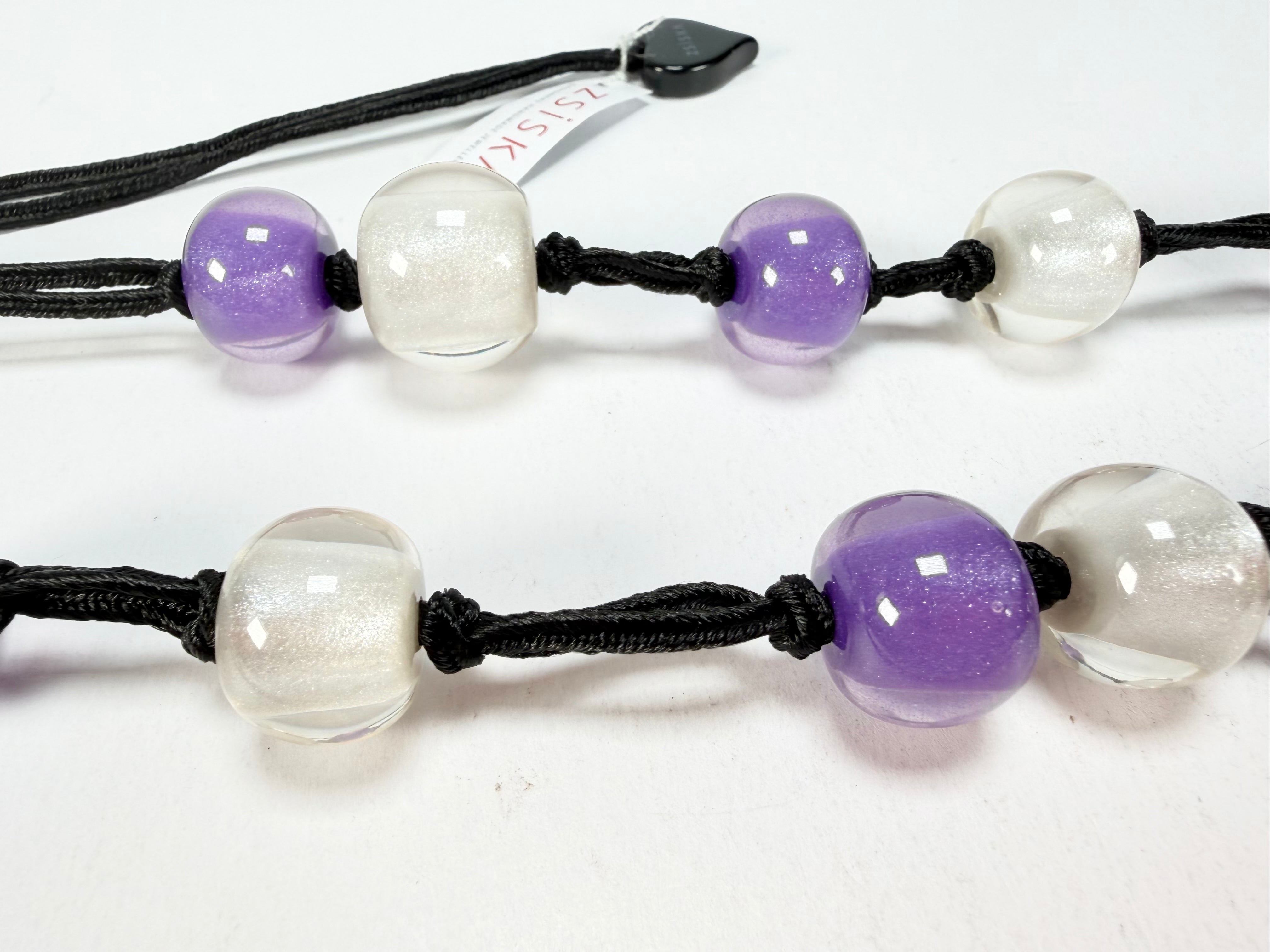 Zsiska - Colourful Beads 14 Medium Bead Purple & Silver Resin Necklace ( 40101440955Q14 )
