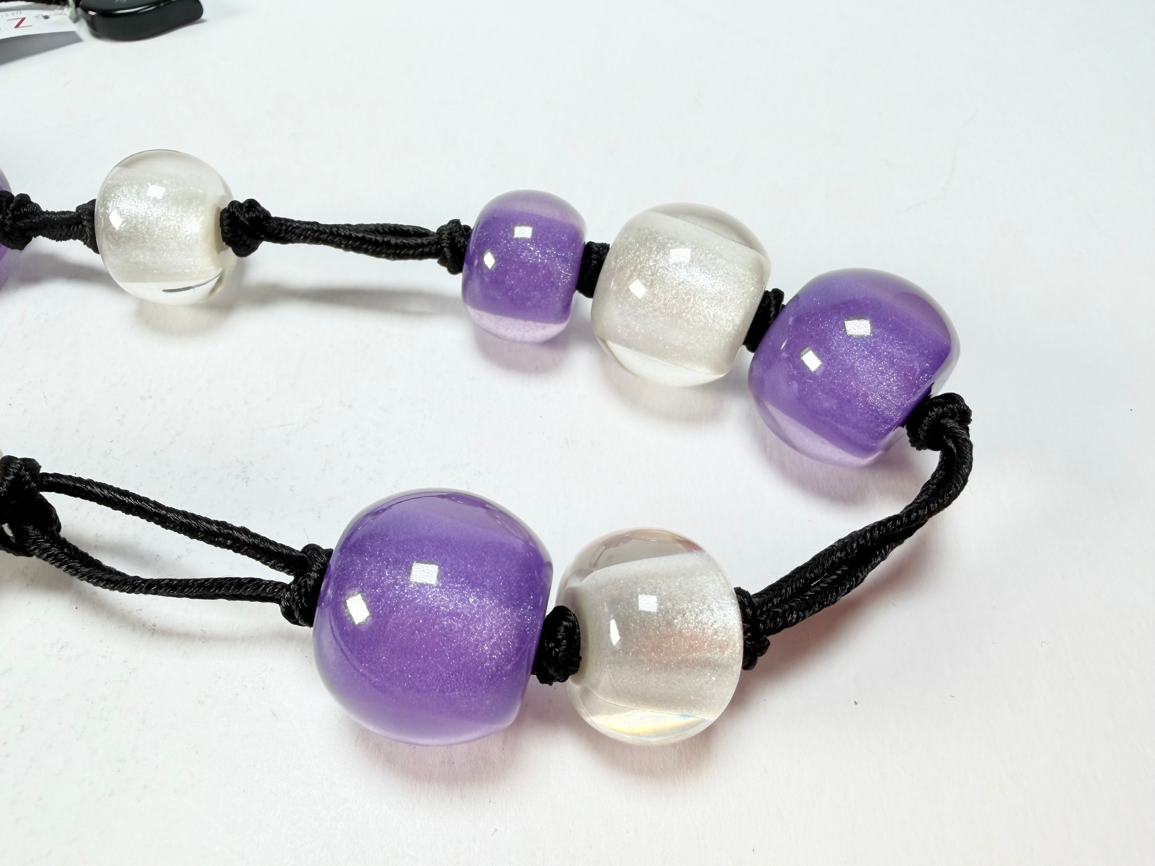 Zsiska - Colourful Beads 14 Medium Bead Purple & Silver Resin Necklace ( 40101440955Q14 )
