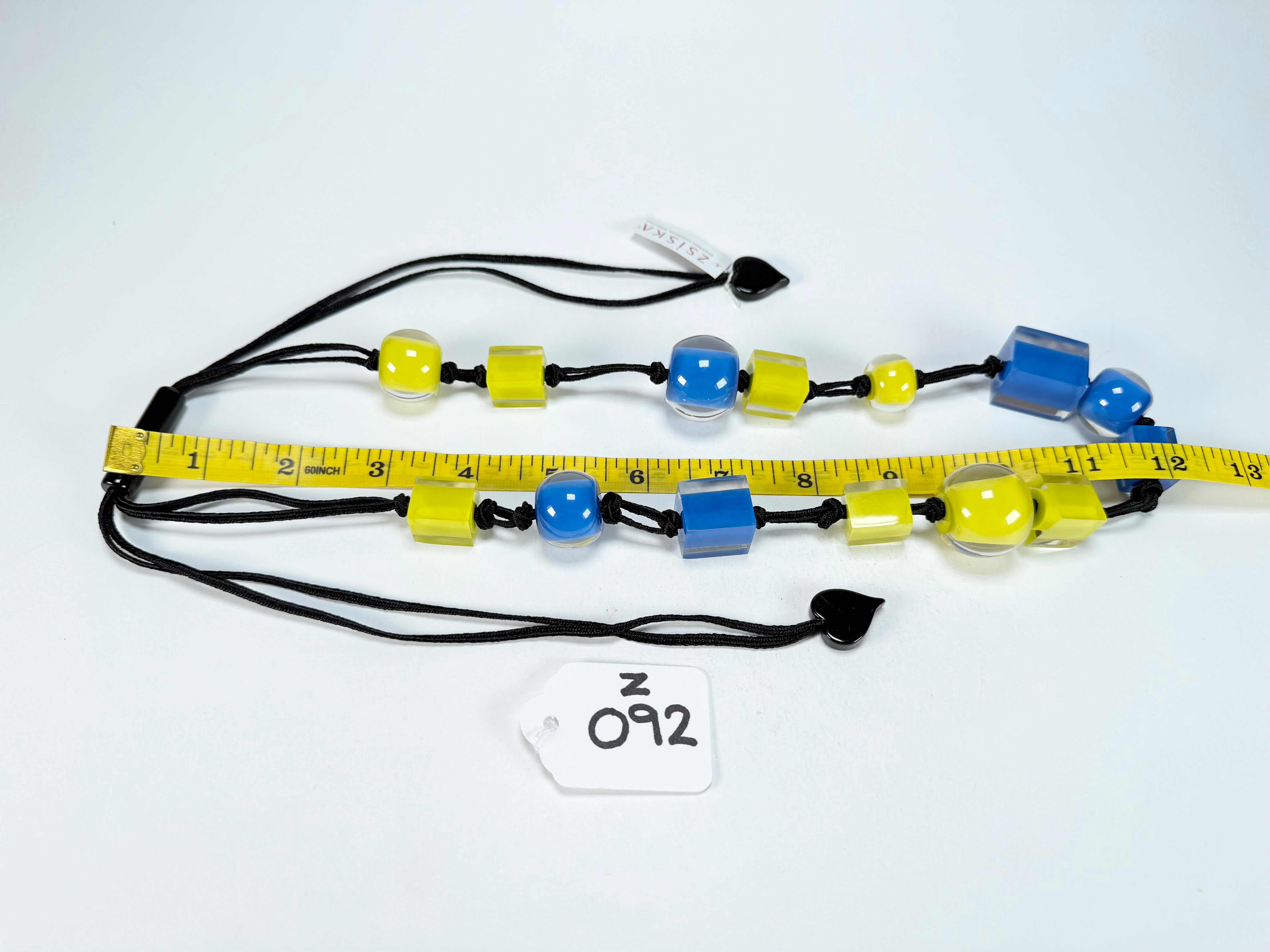 Zsiska - Colourful Beads & Cubes 14 Medium Bead Yellow & Blue Resin Necklace ( 60101230933Q14 )
