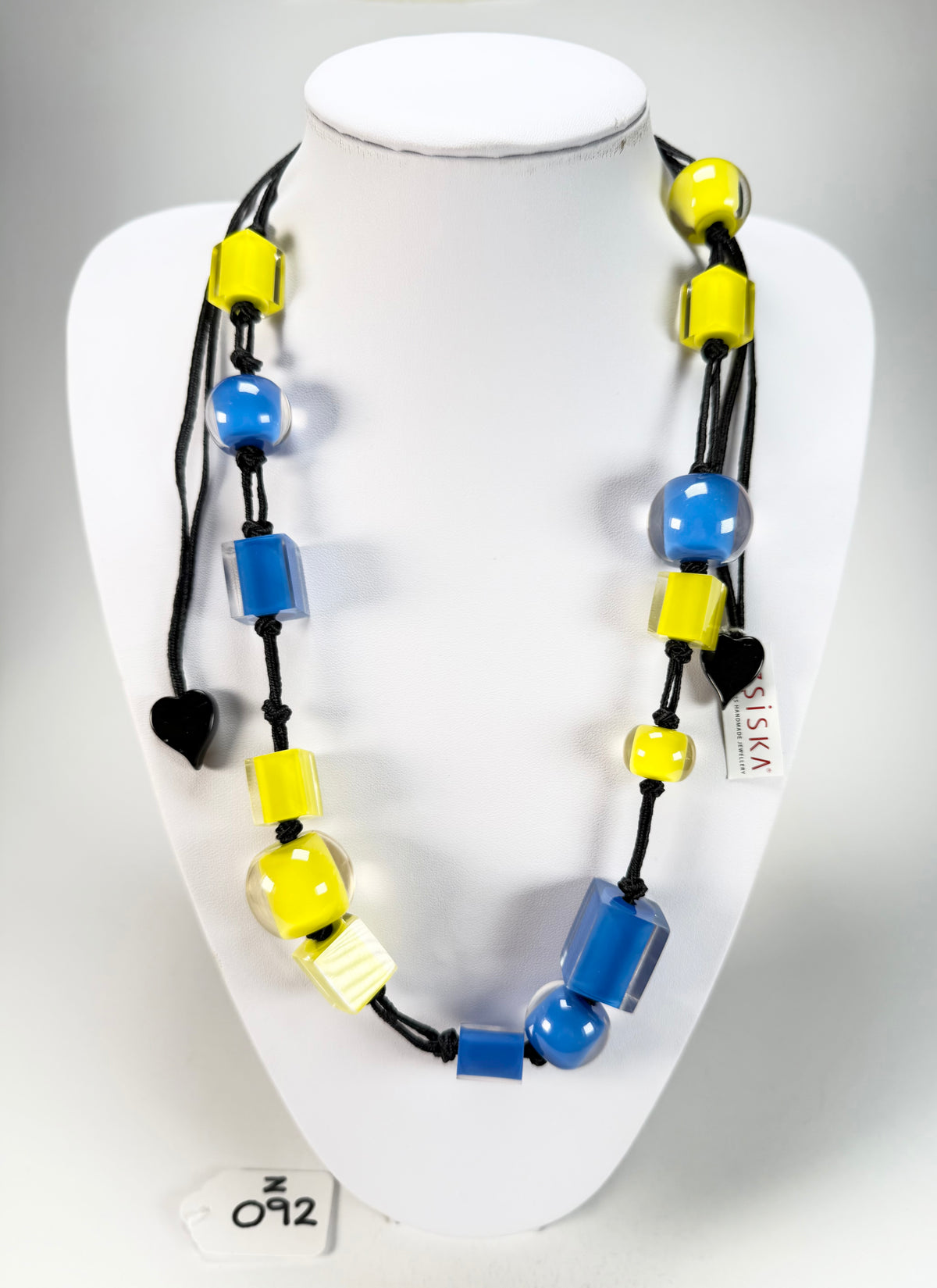 Zsiska - Colourful Beads & Cubes 14 Medium Bead Yellow & Blue Resin Necklace ( 60101230933Q14 )