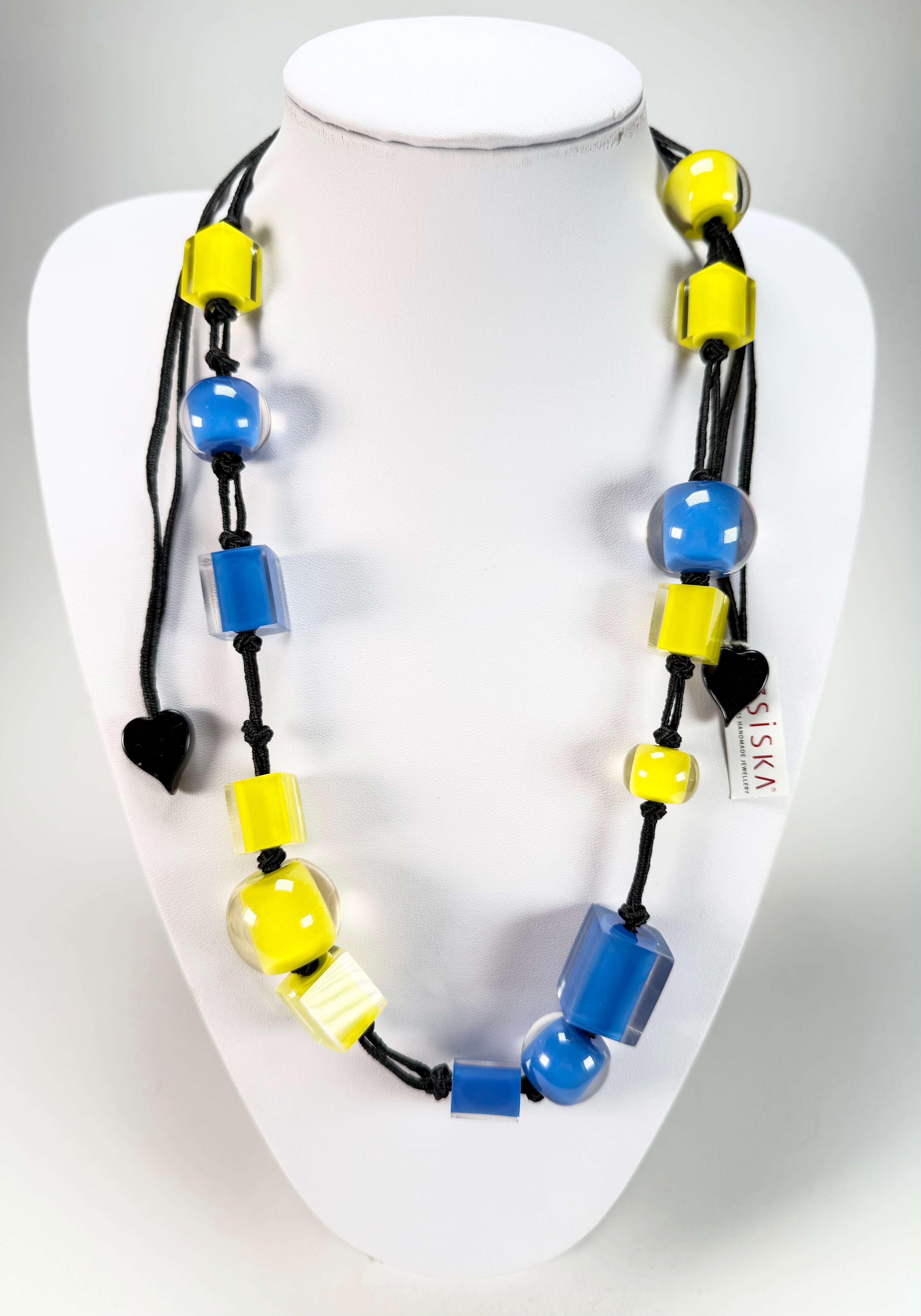 Zsiska - Colourful Beads & Cubes 14 Medium Bead Yellow & Blue Resin Necklace ( 60101230933Q14 )