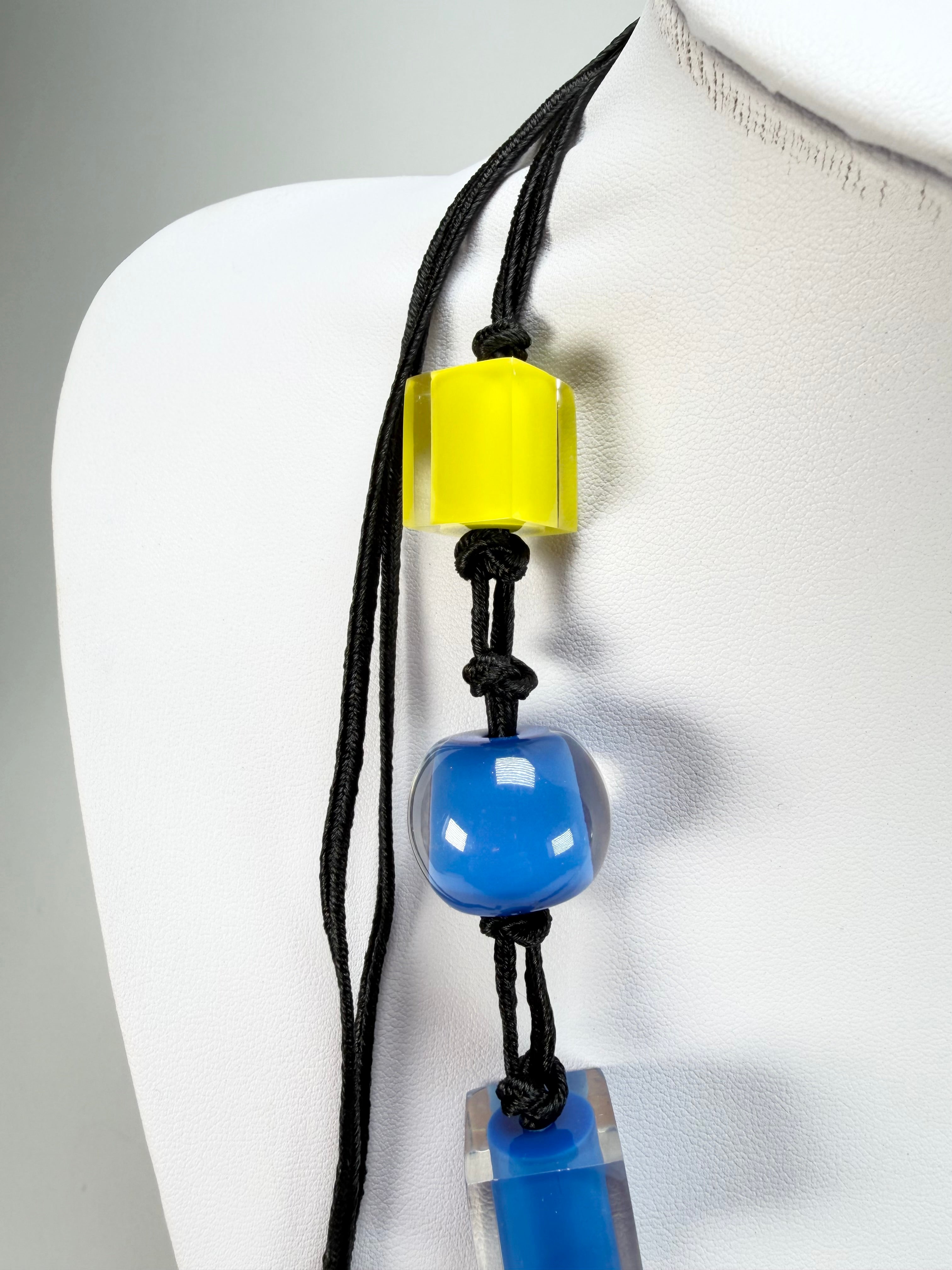 Zsiska - Colourful Beads & Cubes 14 Medium Bead Yellow & Blue Resin Necklace ( 60101230933Q14 )