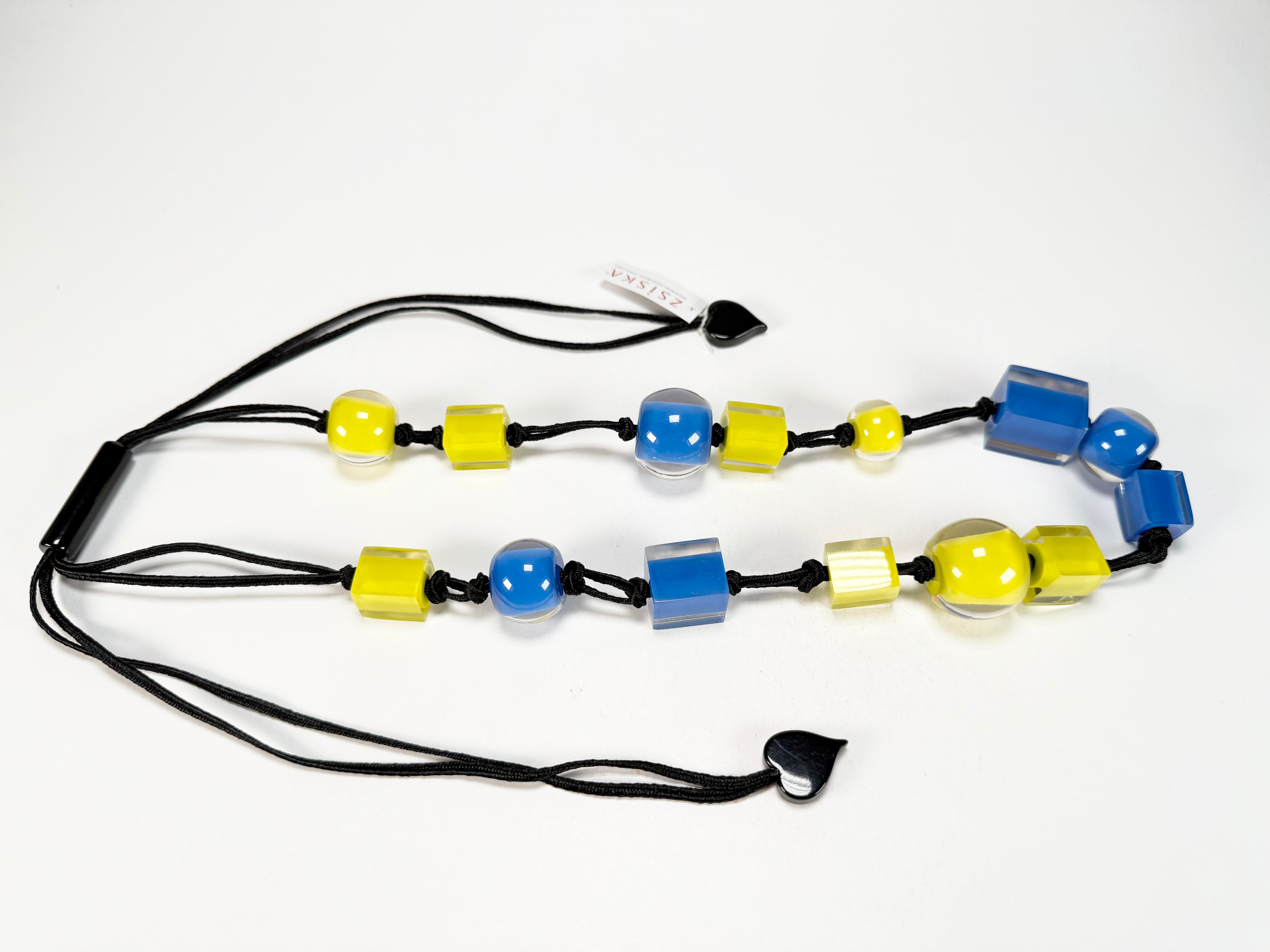 Zsiska - Colourful Beads & Cubes 14 Medium Bead Yellow & Blue Resin Necklace ( 60101230933Q14 )
