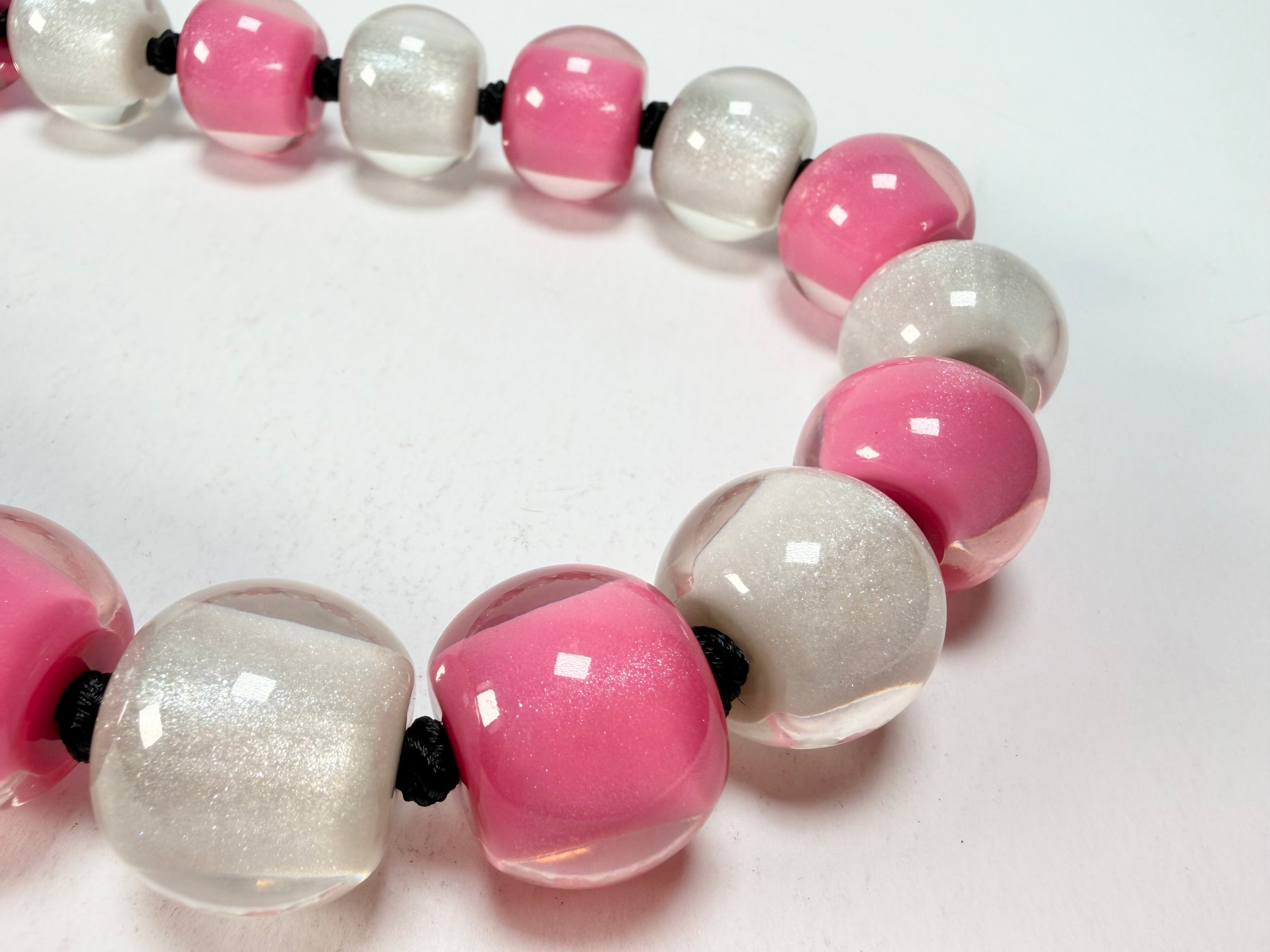 Zsiska - Colourful Beads 20 Bead Hot Pink & Silver Resin Necklace ( 40101170950Q20 )