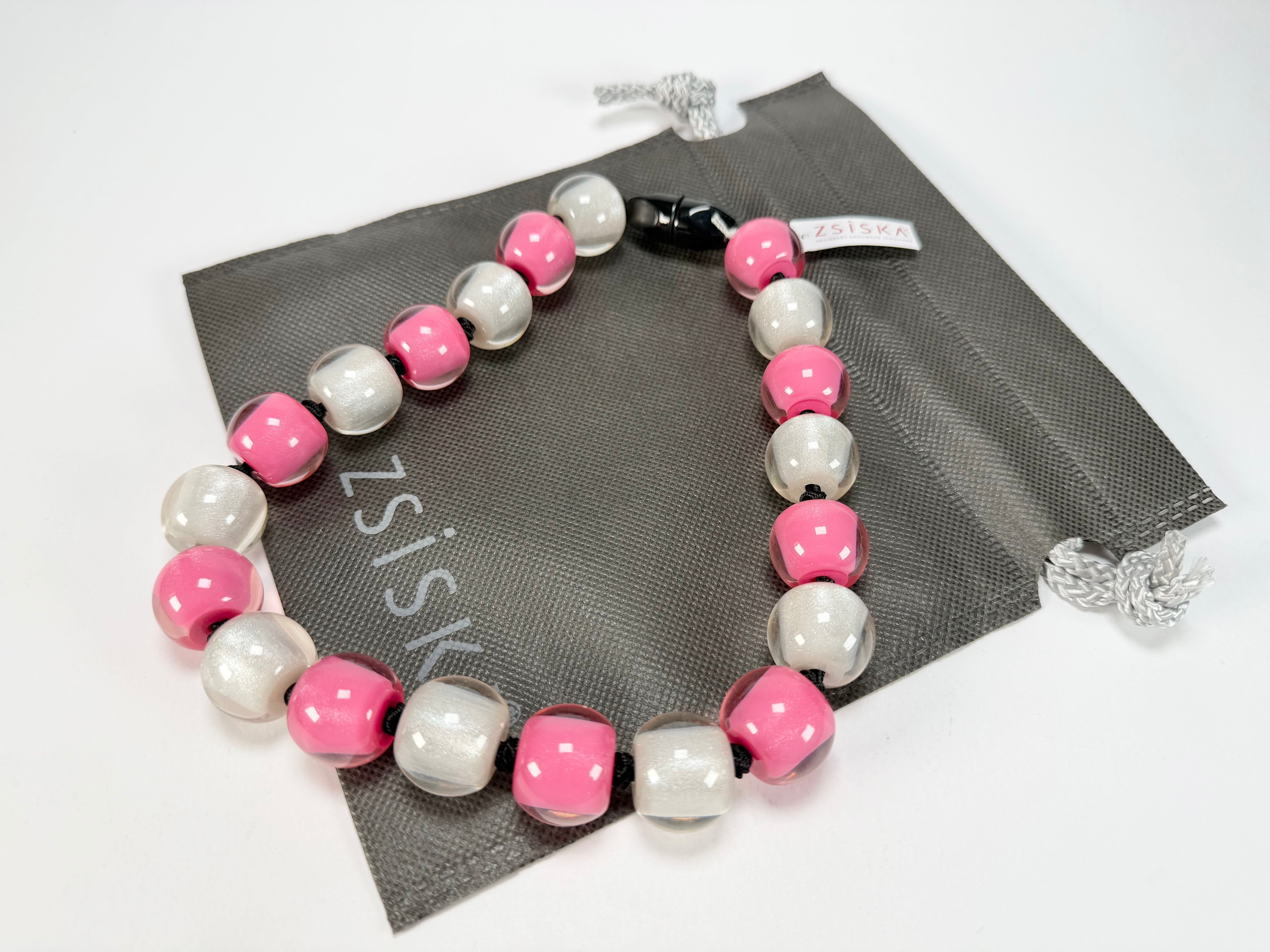 Zsiska - Colourful Beads 20 Bead Hot Pink & Silver Resin Necklace ( 40101170950Q20 )