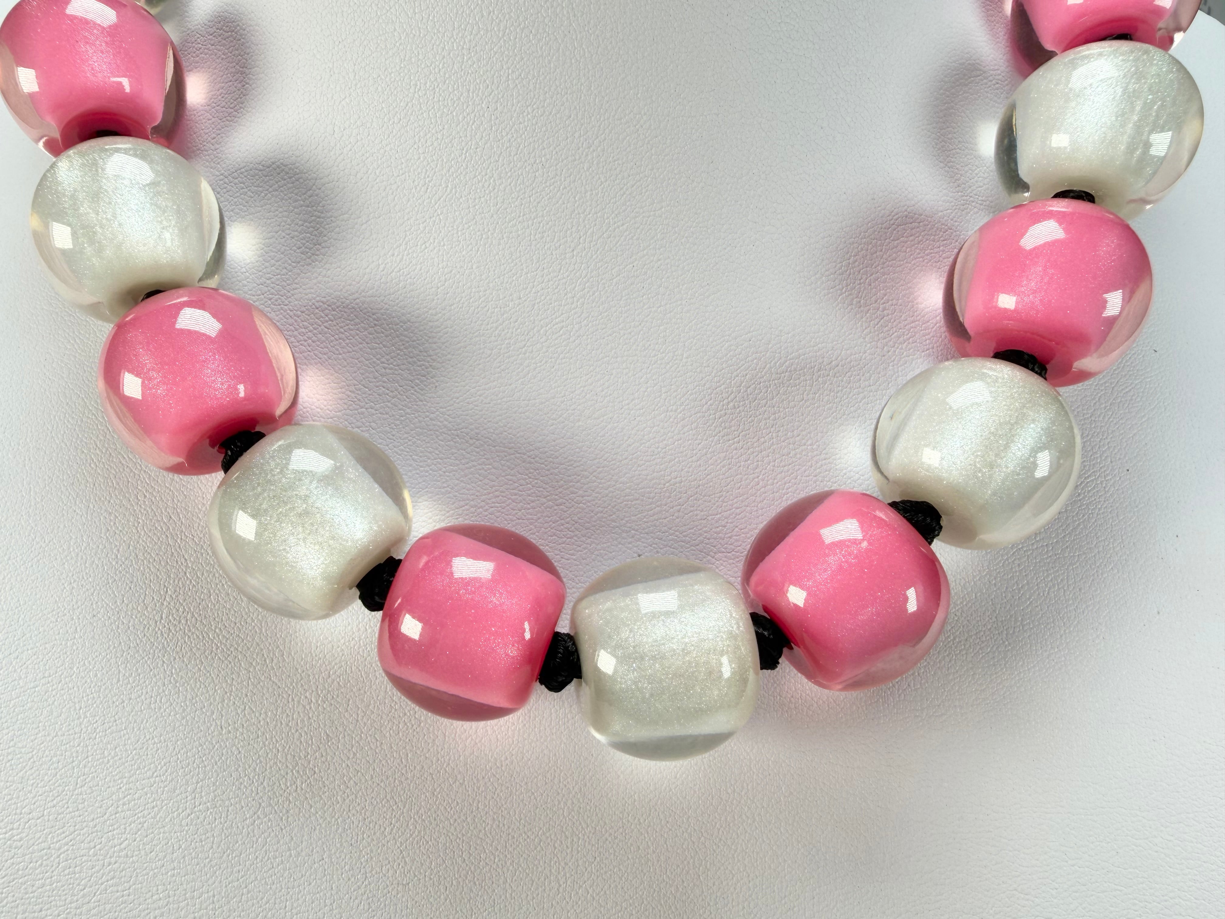 Zsiska - Colourful Beads 20 Bead Hot Pink & Silver Resin Necklace ( 40101170950Q20 )