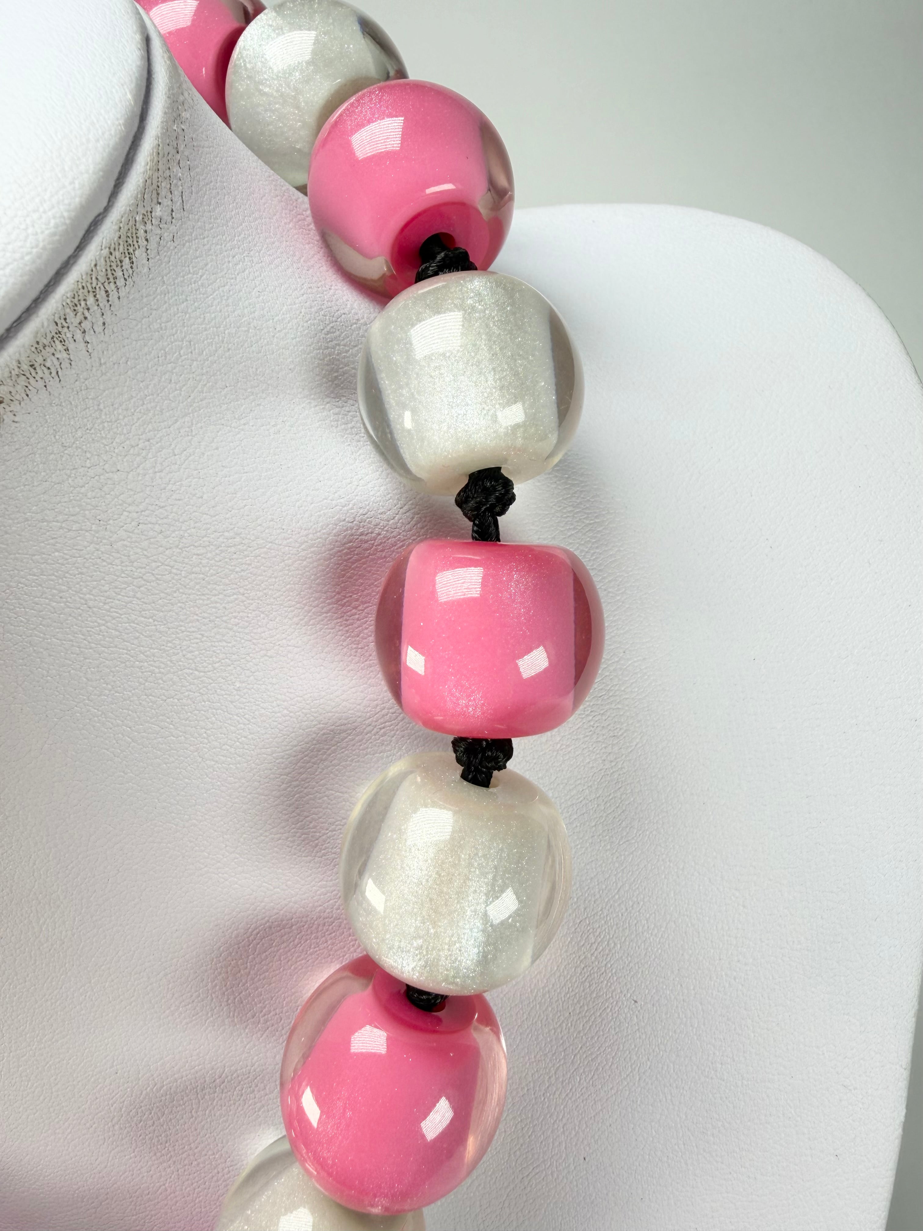 Zsiska - Colourful Beads 20 Bead Hot Pink & Silver Resin Necklace ( 40101170950Q20 )