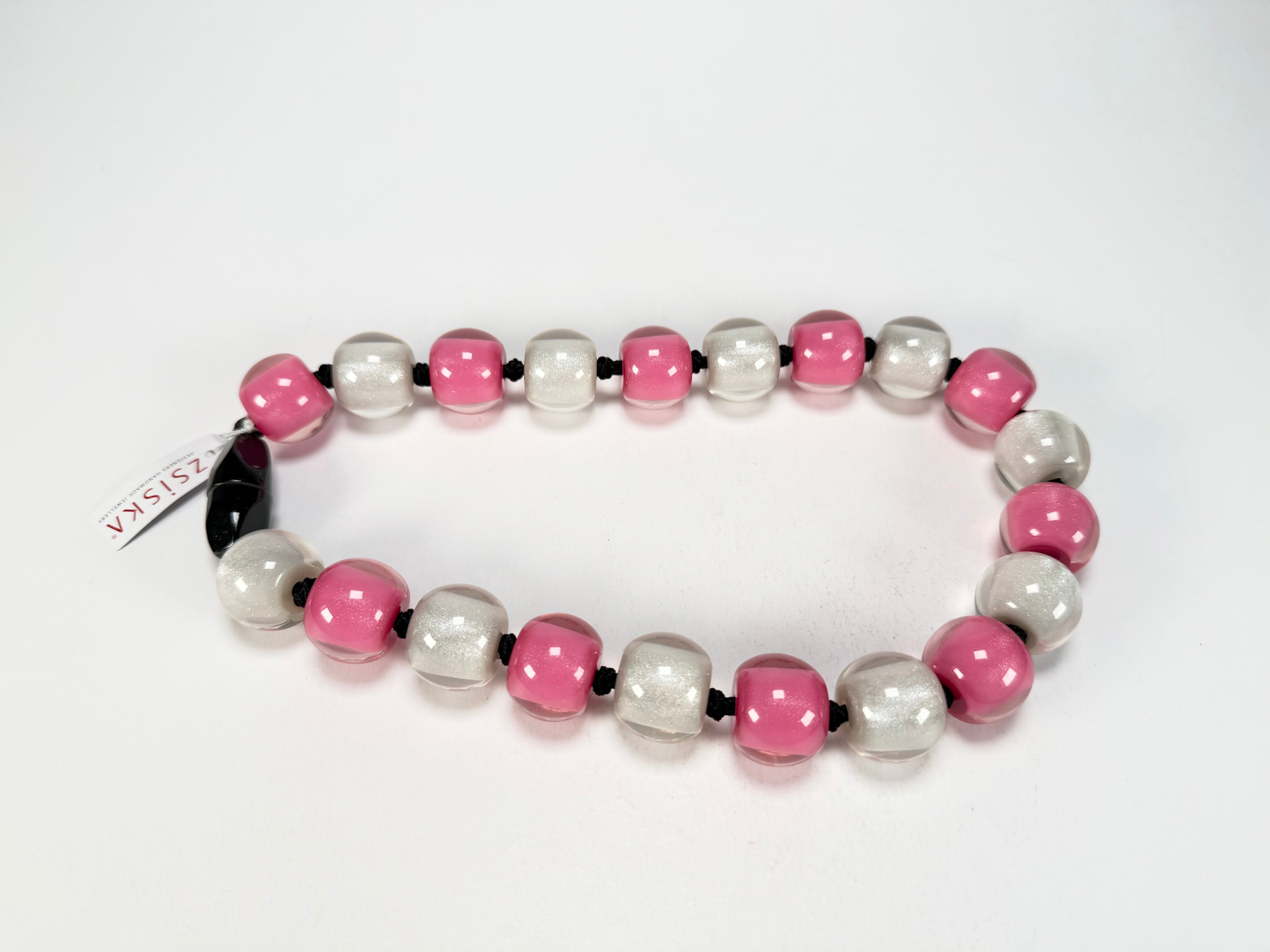 Zsiska - Colourful Beads 20 Bead Hot Pink & Silver Resin Necklace ( 40101170950Q20 )