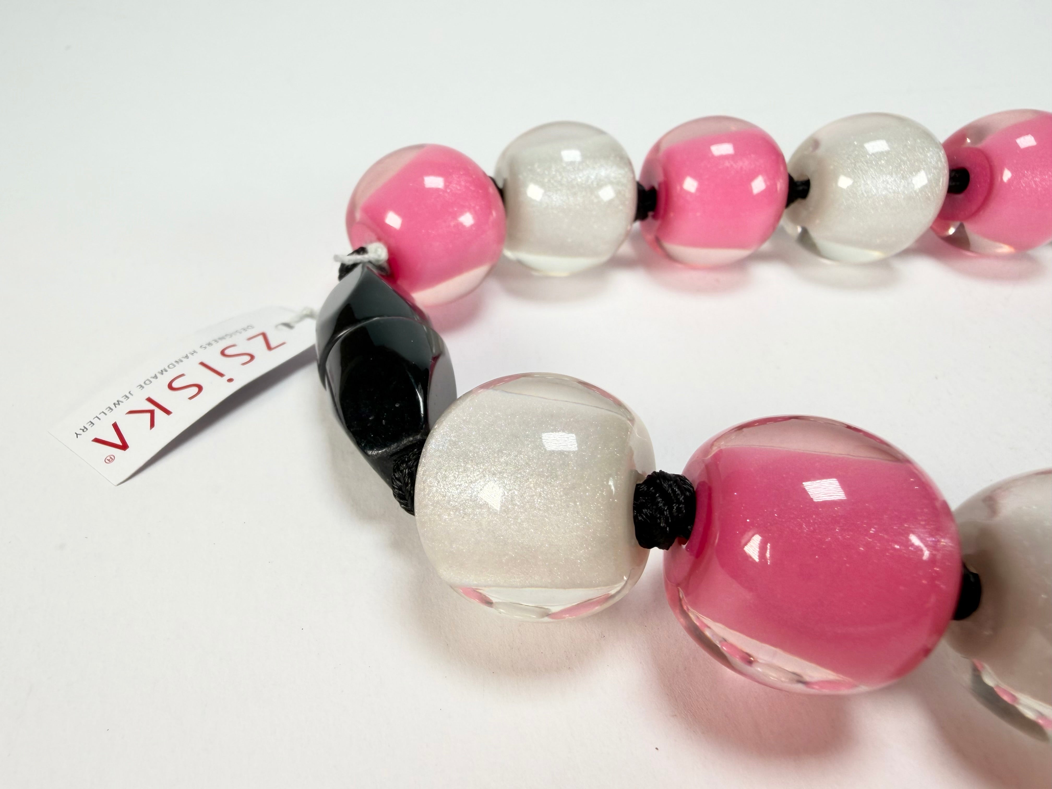 Zsiska - Colourful Beads 20 Bead Hot Pink & Silver Resin Necklace ( 40101170950Q20 )