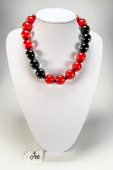 Zsiska - Colourful Beads 20 Bead Onyx & Crimson Resin Necklace ( 40101319132Q20 )