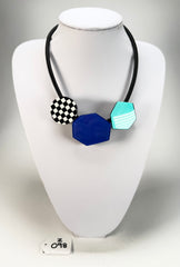 Zsiska - Checkmate "Prue Leith" Sapphire & Turquoise 3 Bead Resin Necklace ( P220150BLTUQ03 )