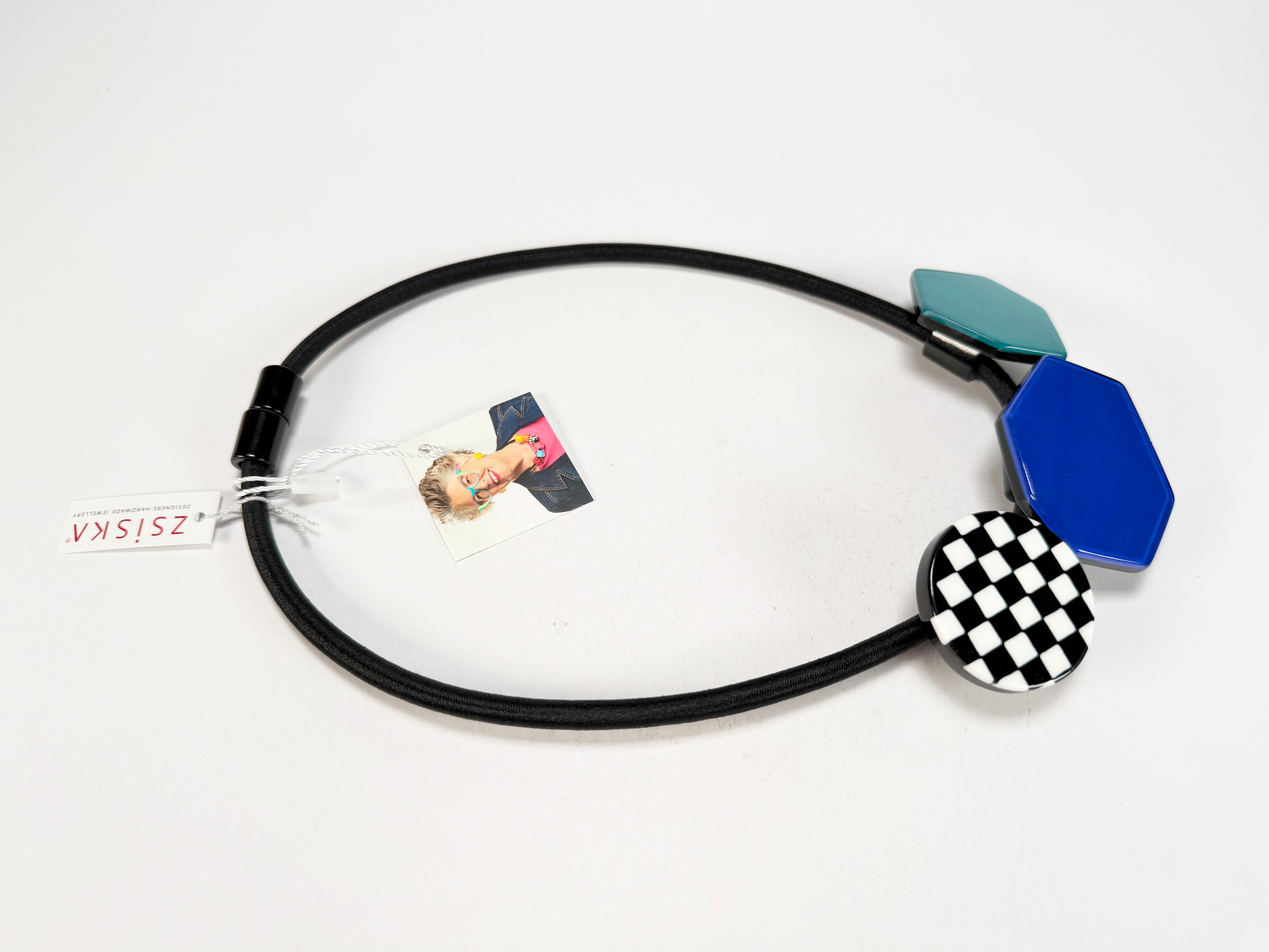 Zsiska - Checkmate "Prue Leith" Sapphire & Turquoise 3 Bead Resin Necklace ( P220150BLTUQ03 )