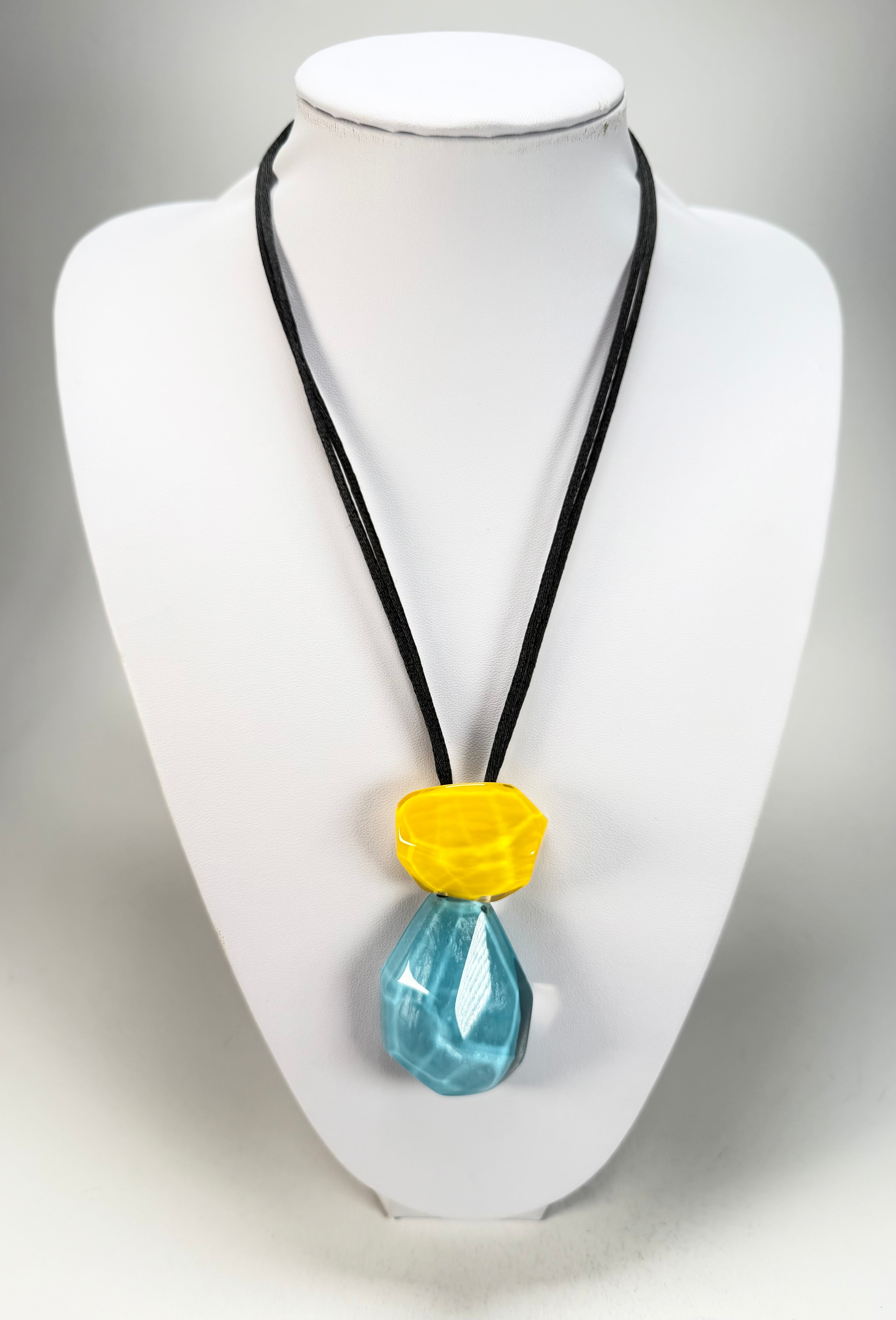 Zsiska - Rock Candy Yellow & Turquoise 2 Bead Resin Necklace ( P210201ROC3Q00 )