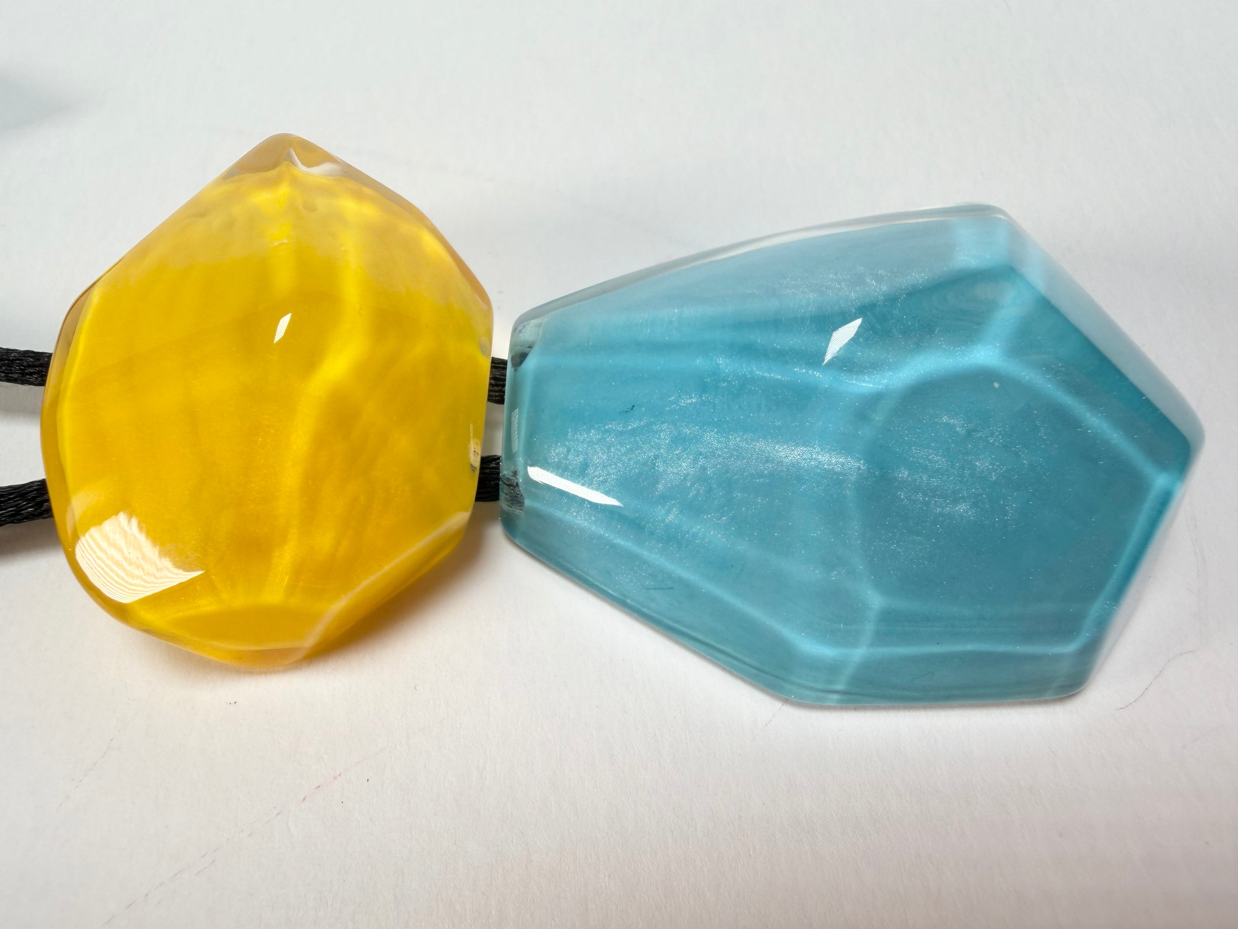 Zsiska - Rock Candy Yellow & Turquoise 2 Bead Resin Necklace ( P210201ROC3Q00 )