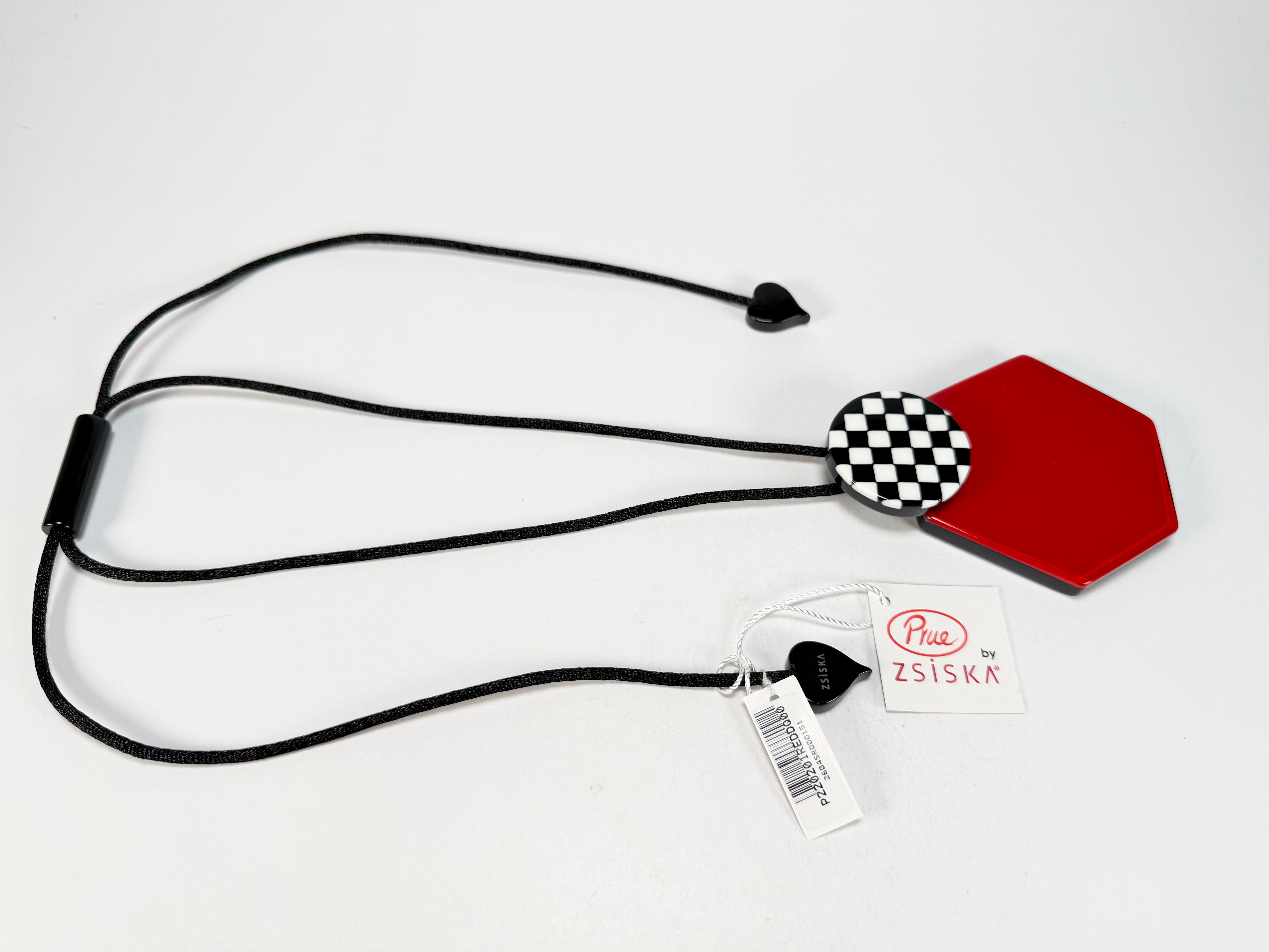Zsiska - Checkmate "Prue Leith" Crimson Pendant Resin Necklace ( P220201REDDQ00 )