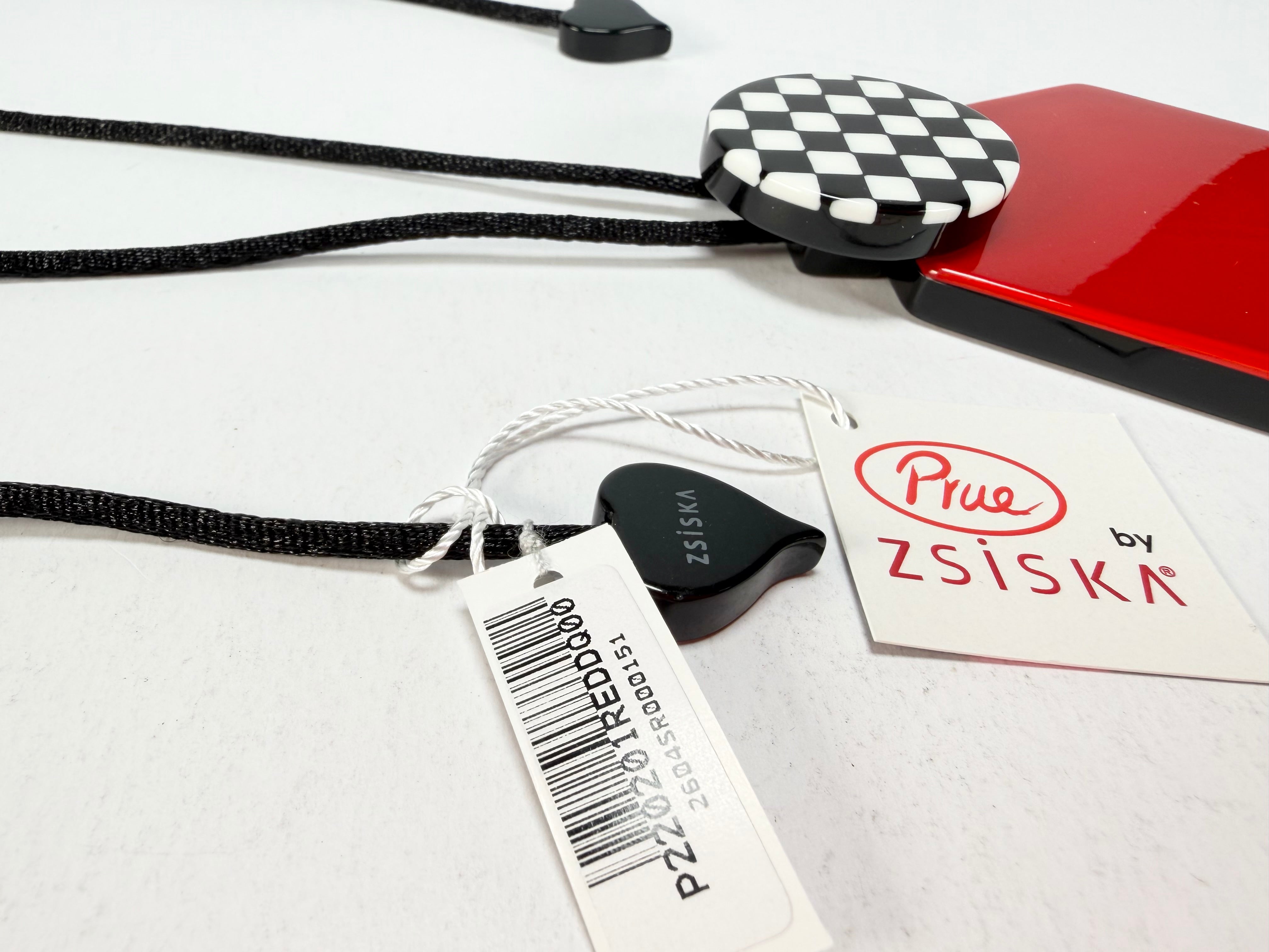 Zsiska - Checkmate "Prue Leith" Crimson Pendant Resin Necklace ( P220201REDDQ00 )