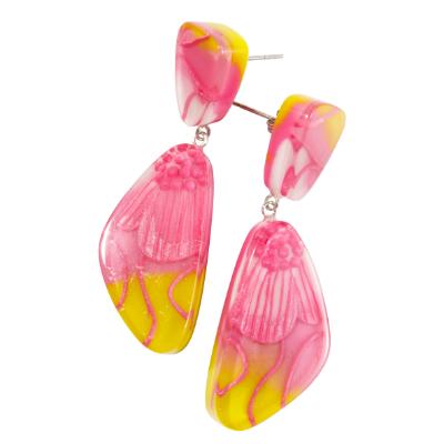 Zsiska - Prim Flora Pink & Yellow Pendant Resin Earrings ( 3200502FPINQ00 )