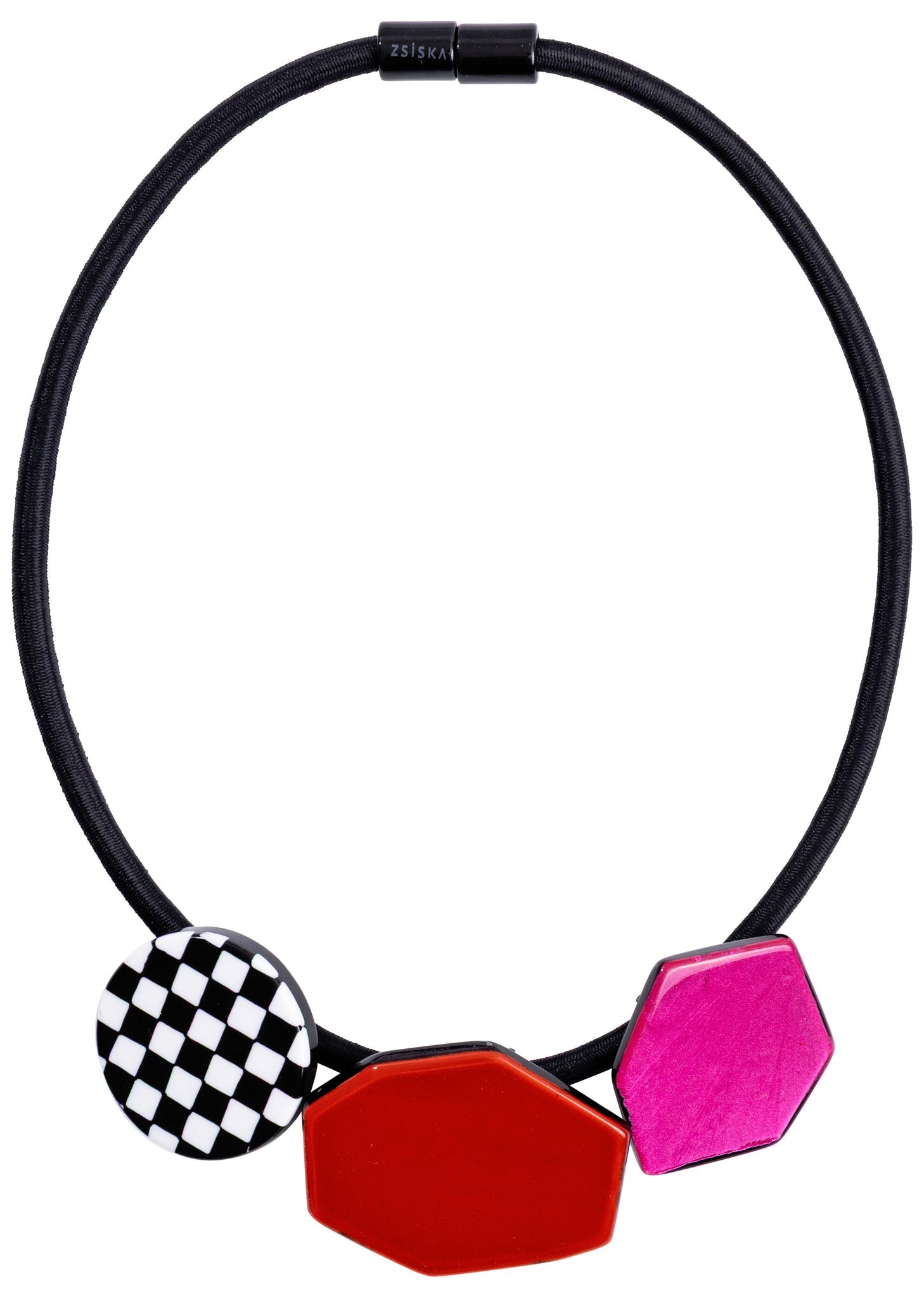 Zsiska - Checkmate "Prue Leith" Crimson & Rose 3 Bead Resin Necklace ( P220150REPIQ03 )