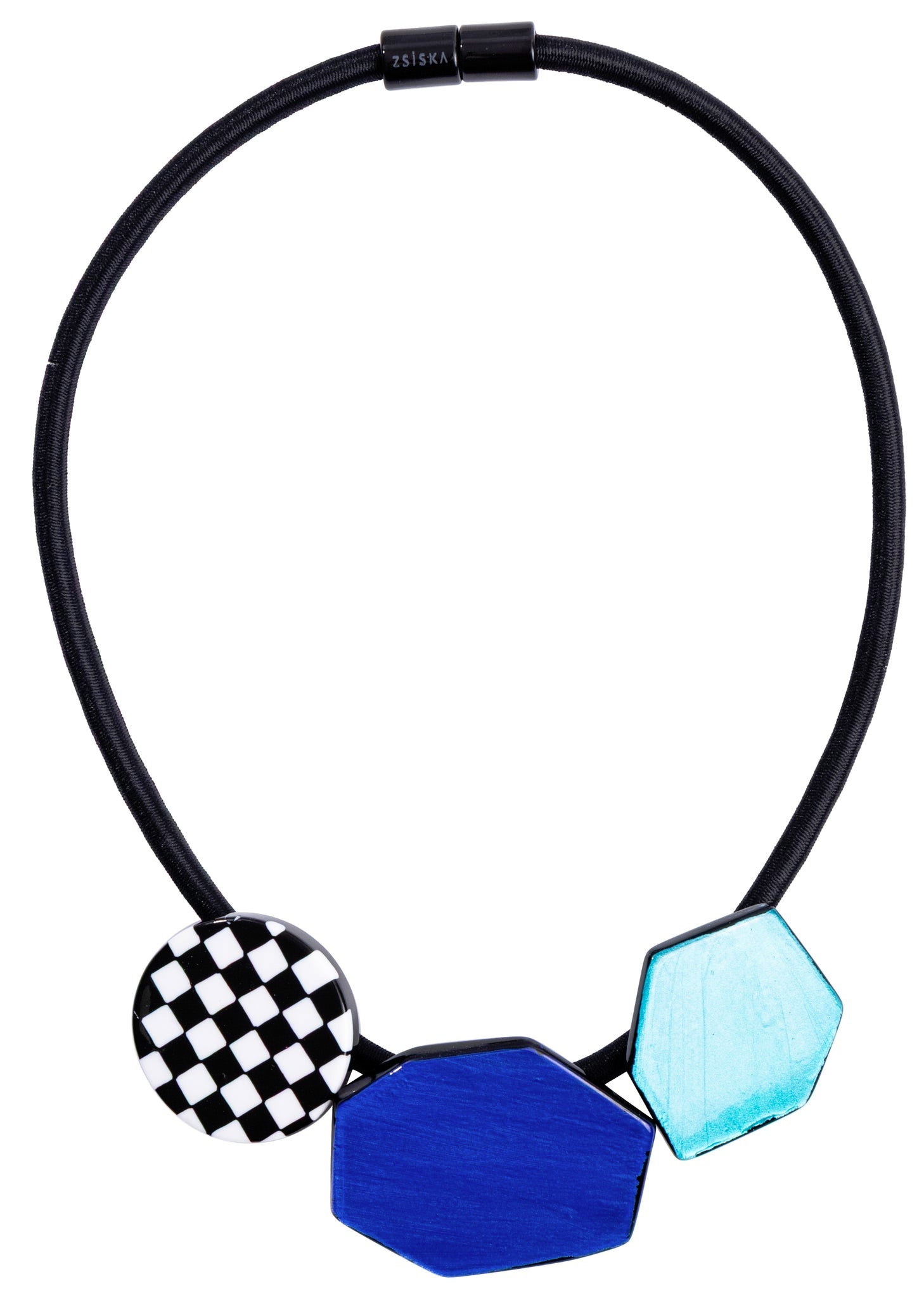 Zsiska - Checkmate "Prue Leith" Sapphire & Turquoise 3 Bead Resin Necklace ( P220150BLTUQ03 )