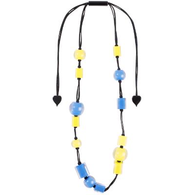 Zsiska - Colourful Beads & Cubes 14 Medium Bead Yellow & Blue Resin Necklace ( 60101230933Q14 )