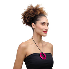 Zsiska - Colourful Statement Hot Pink Donut Pendant Resin Necklace ( 40102249017Q00 )
