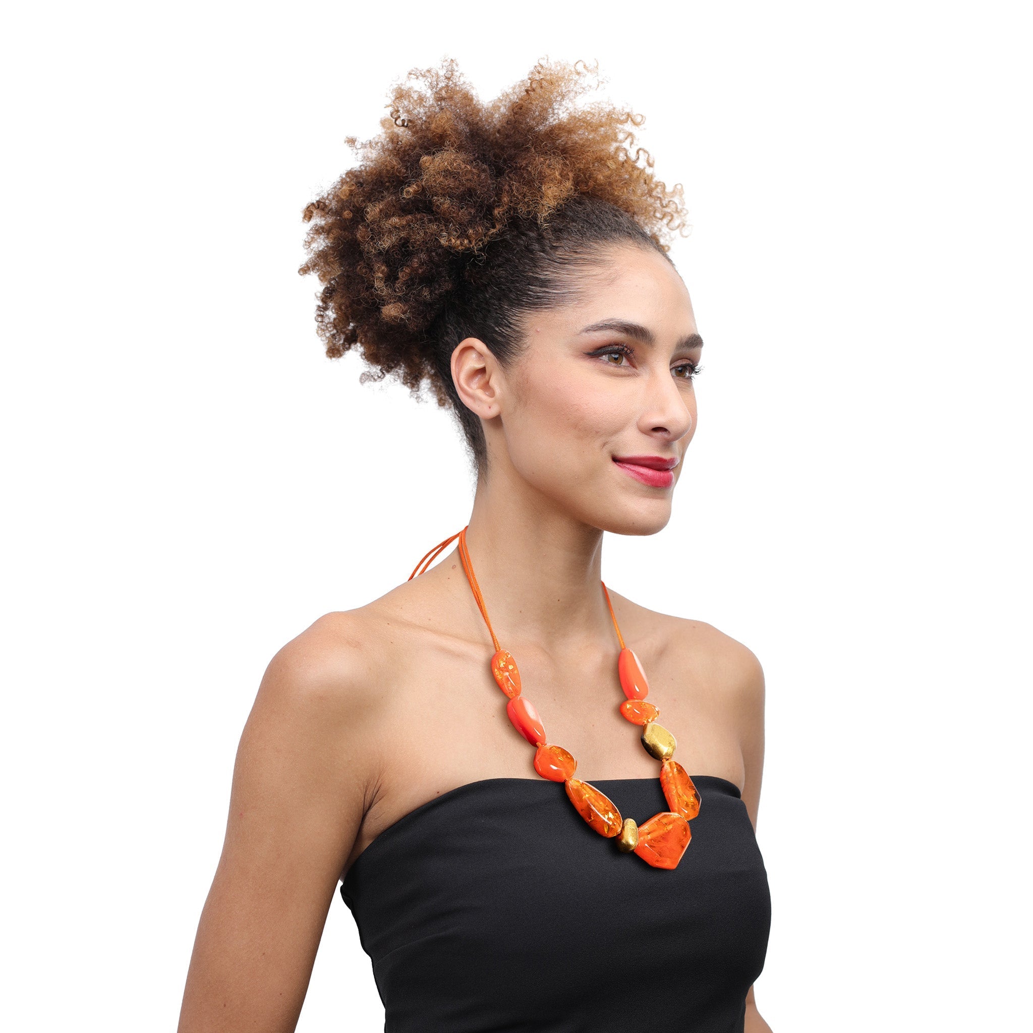 Zsiska - Pyrite "Prue Leith" Orange with Gold Flakes Resin Necklace ( P200101ORANQ10 )