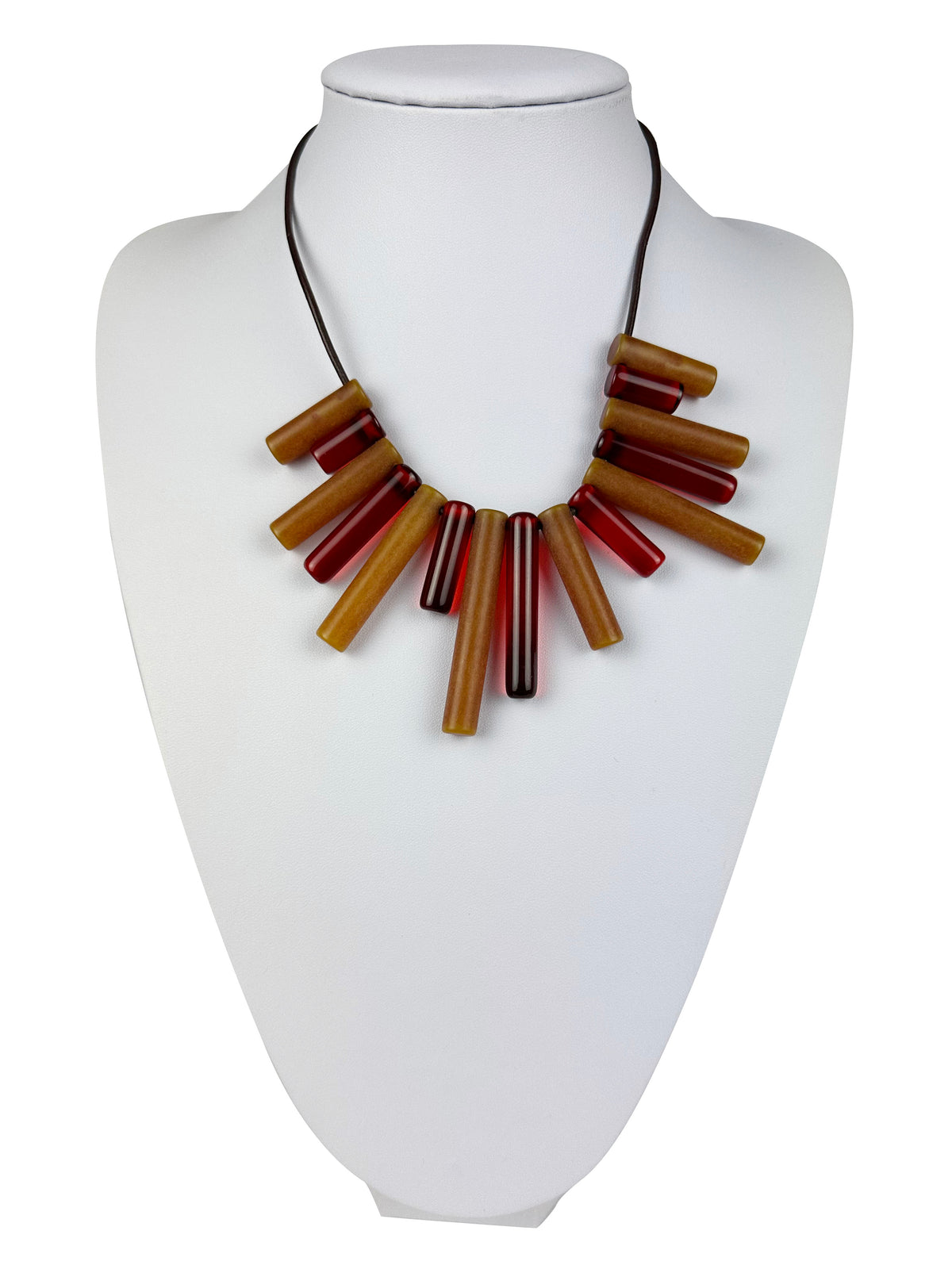 Jackie Brazil "Pipas" Thin Mix Tortoise & Prada Cylinders Necklace on Cord ( N2196 )