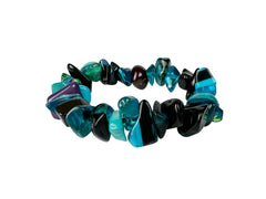 Jackie Brazil "Orient Express" 1 Strand Small Light Blue Mix Beads on Elastic Resin Bracelet ( B3547 )