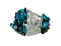 Jackie Brazil "Orient Express" 3 & 4 Beaded Strands with Leaf Pendant Blue Mix Resin Bracelet ( B3544 )