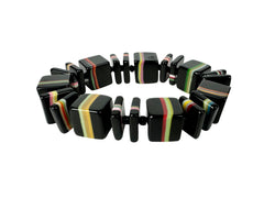 Jackie Brazil "Bar Code" Black & Liquorice Mix Squares Resin Bracelet ( B2201 )