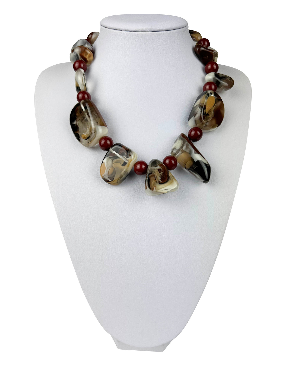 Jackie Brazil "Vesubio" Brown Marble Large Beads & Stones Necklace ( N1616 )