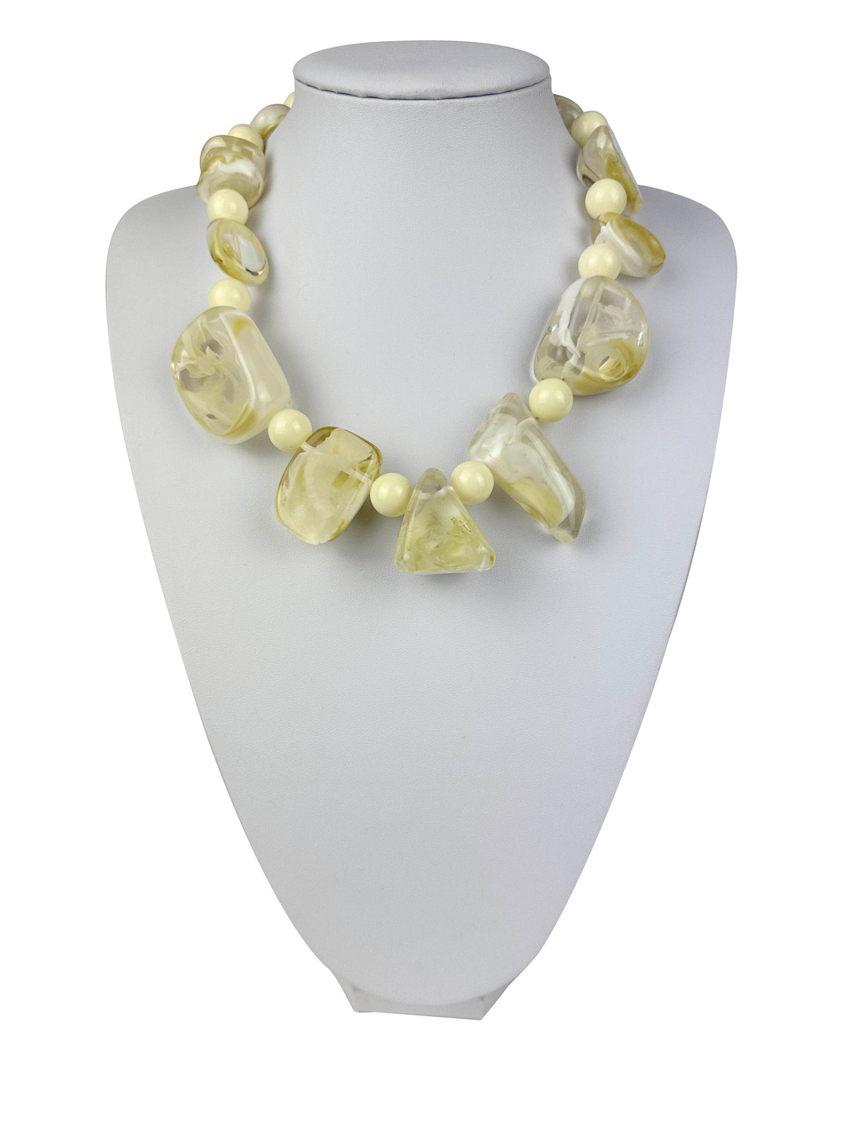 Jackie Brazil "Vesubio" Cream Marble Large Beads & Stones Necklace ( N1616 )